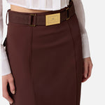 Gonna in tessuto tecnico bielastico con cintura GO15961E1 644 ELISABETTA FRANCHI Cacao 