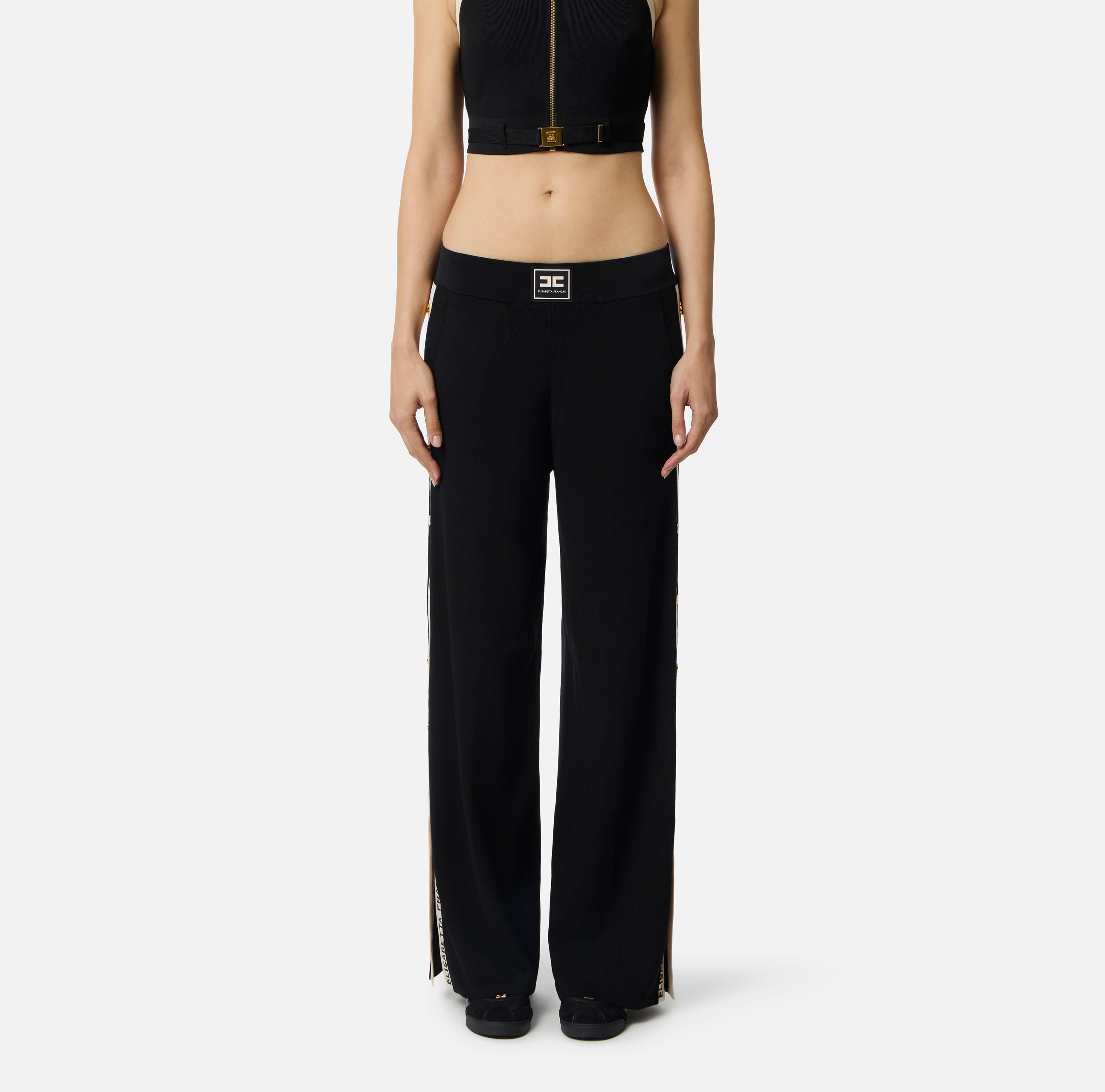 Pantaloni in maglia con bande in viscosa lucida KP74S61E2 685 ELISABETTA FRANCHI Nero/burro 