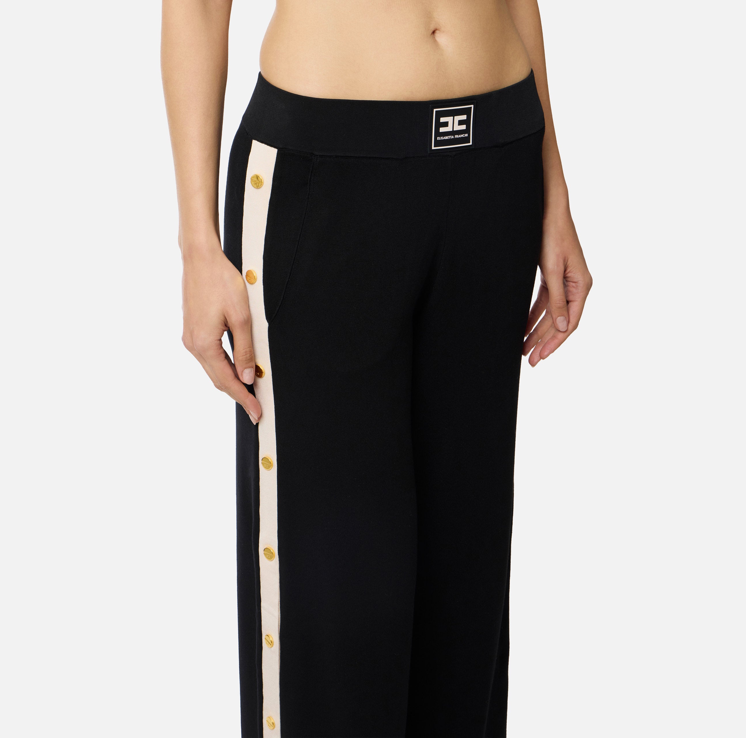 Pantaloni in maglia con bande in viscosa lucida KP74S61E2 685 ELISABETTA FRANCHI Nero/burro 