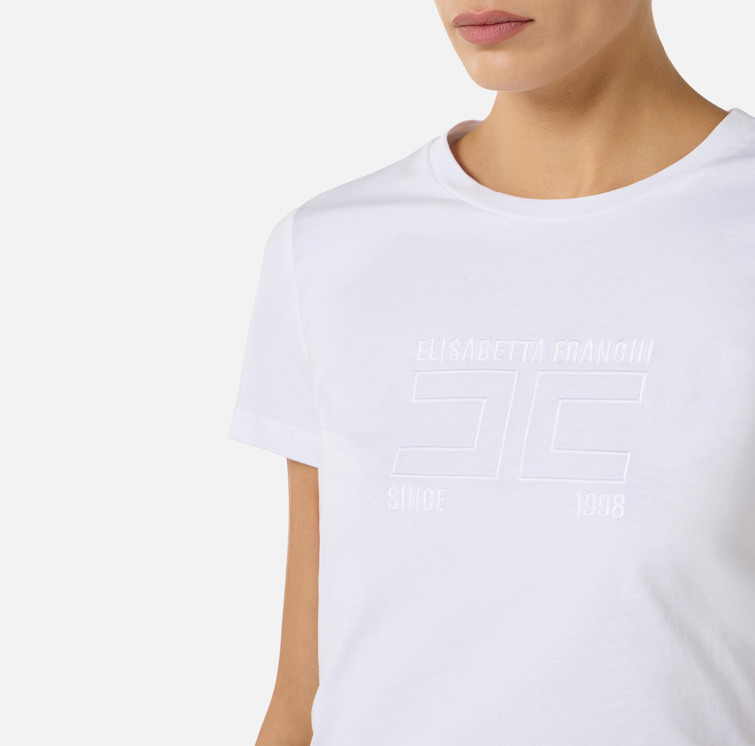T-shirt in jersey con logo ricamato MA71G61E2 270 ELISABETTA FRANCHI Gesso 