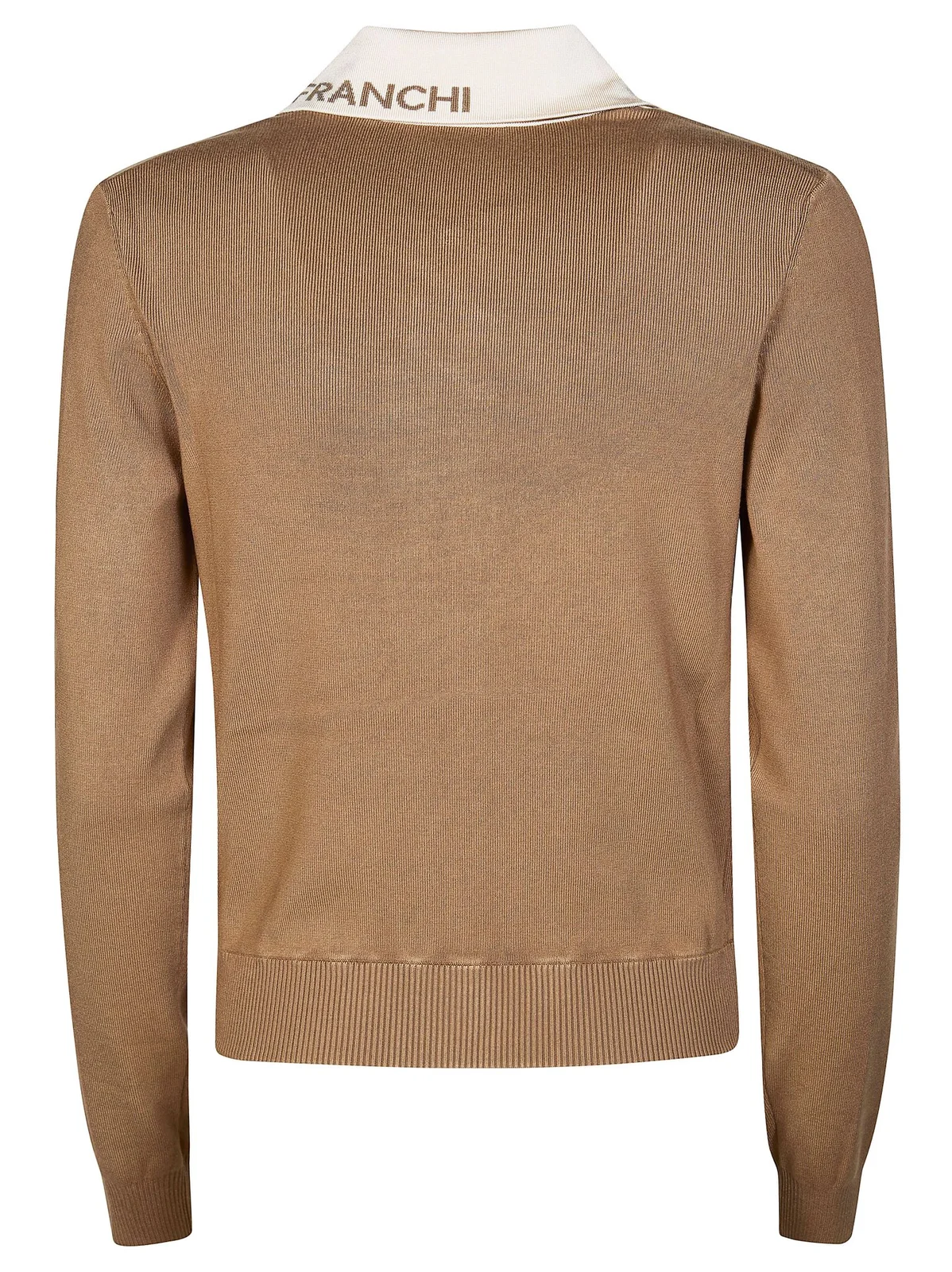 Giacca in maglia con bande in viscosa lucida<BR/> MK66S61E2 727 ELISABETTA FRANCHI Argilla/burro 