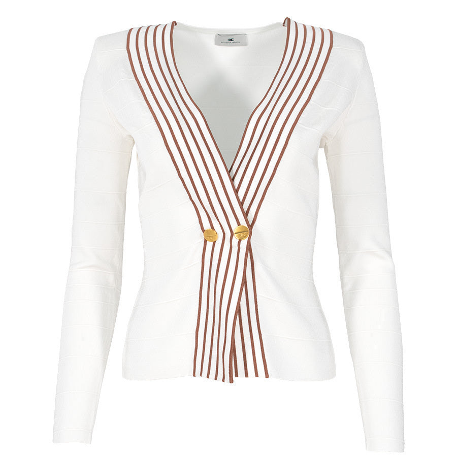 Top in maglia con bande a righe<BR/> MK78S61E2 AQ6 ELISABETTA FRANCHI Avorio/cuoio 