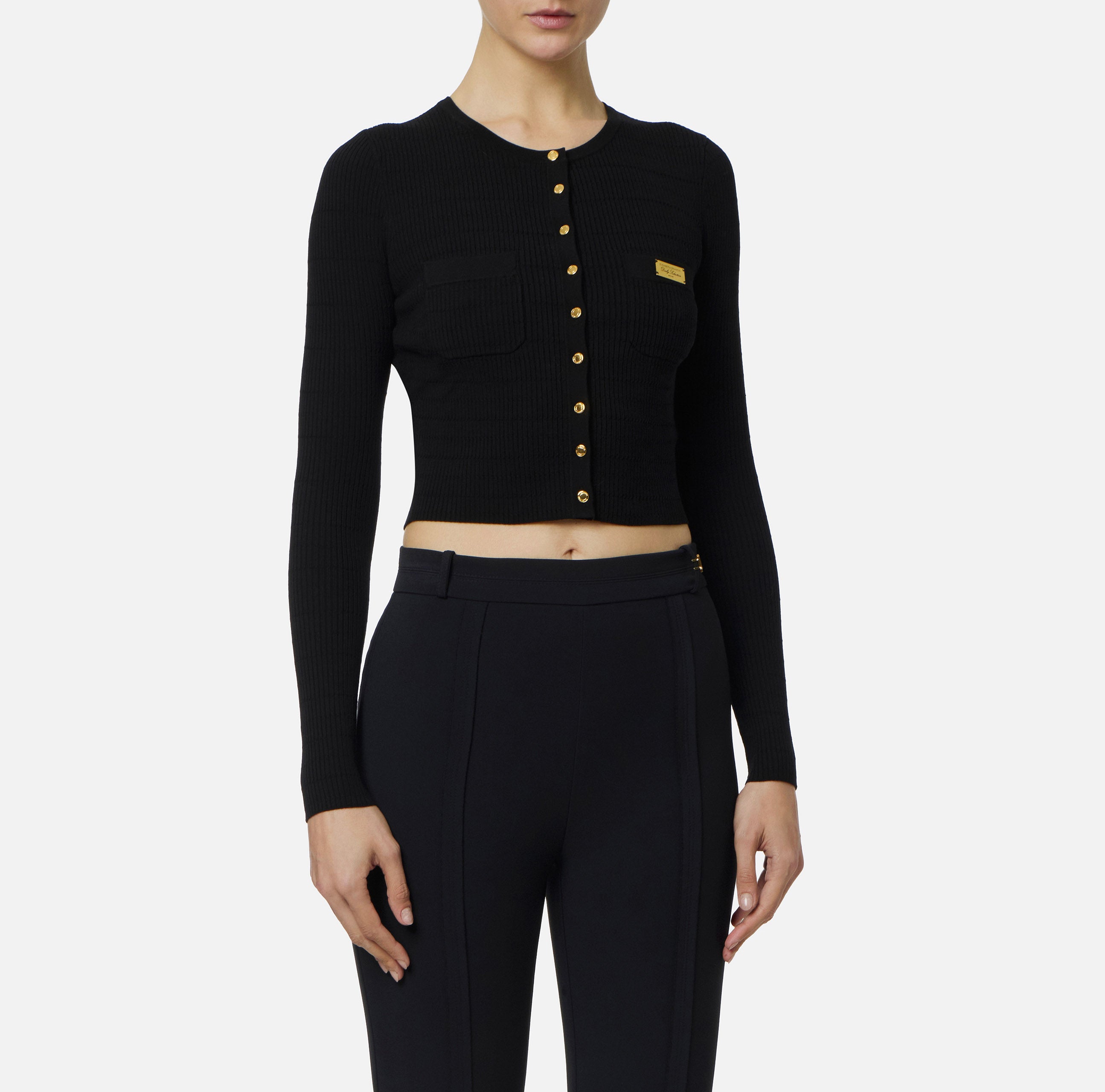 Cardigan in maglia a micro-trecce MK88B61E2 110 ELISABETTA FRANCHI Nero 