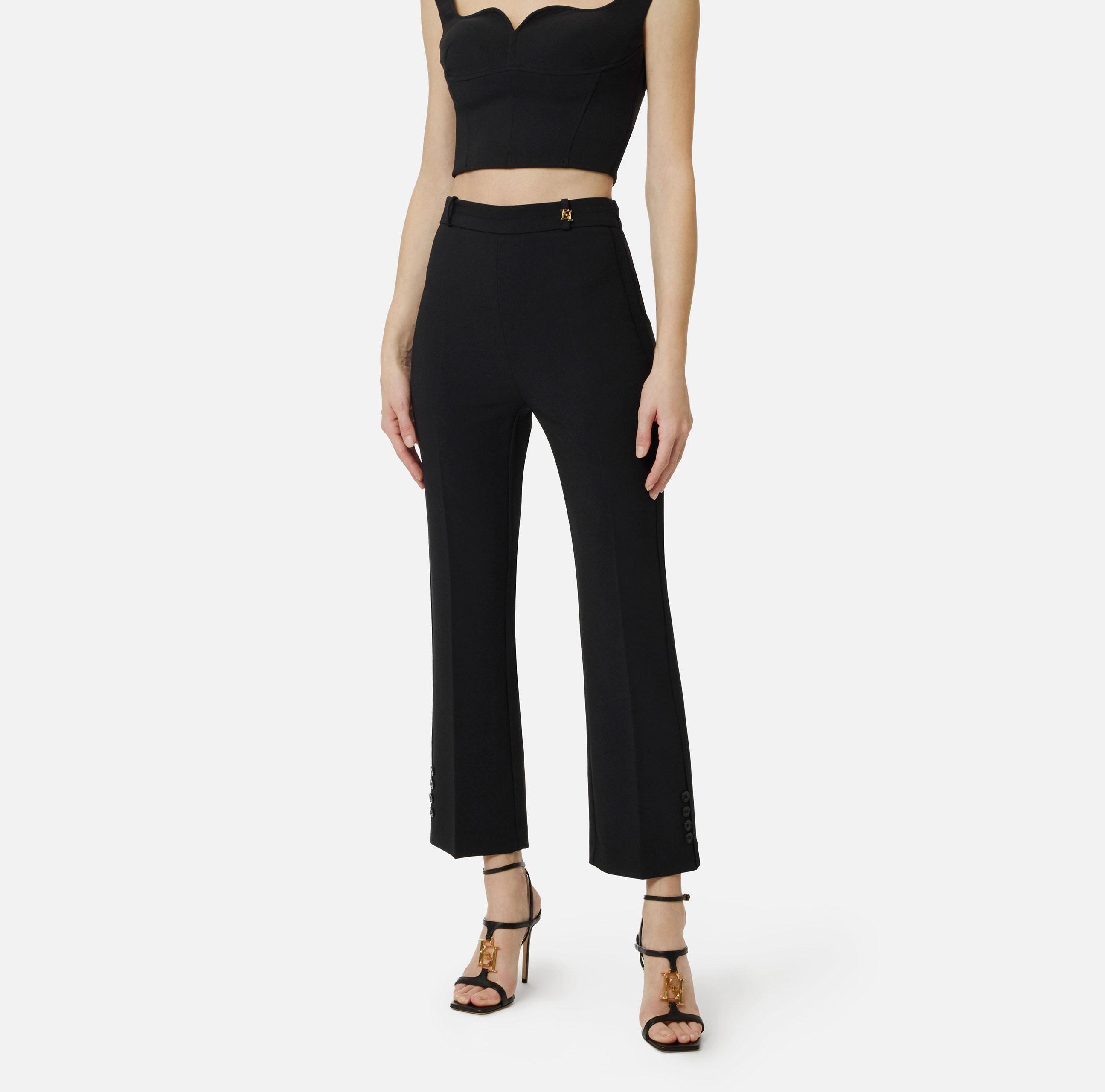 Pantaloni in doppio crêpe stretch con logo charm PA16861E2 110 ELISABETTA FRANCHI Nero 