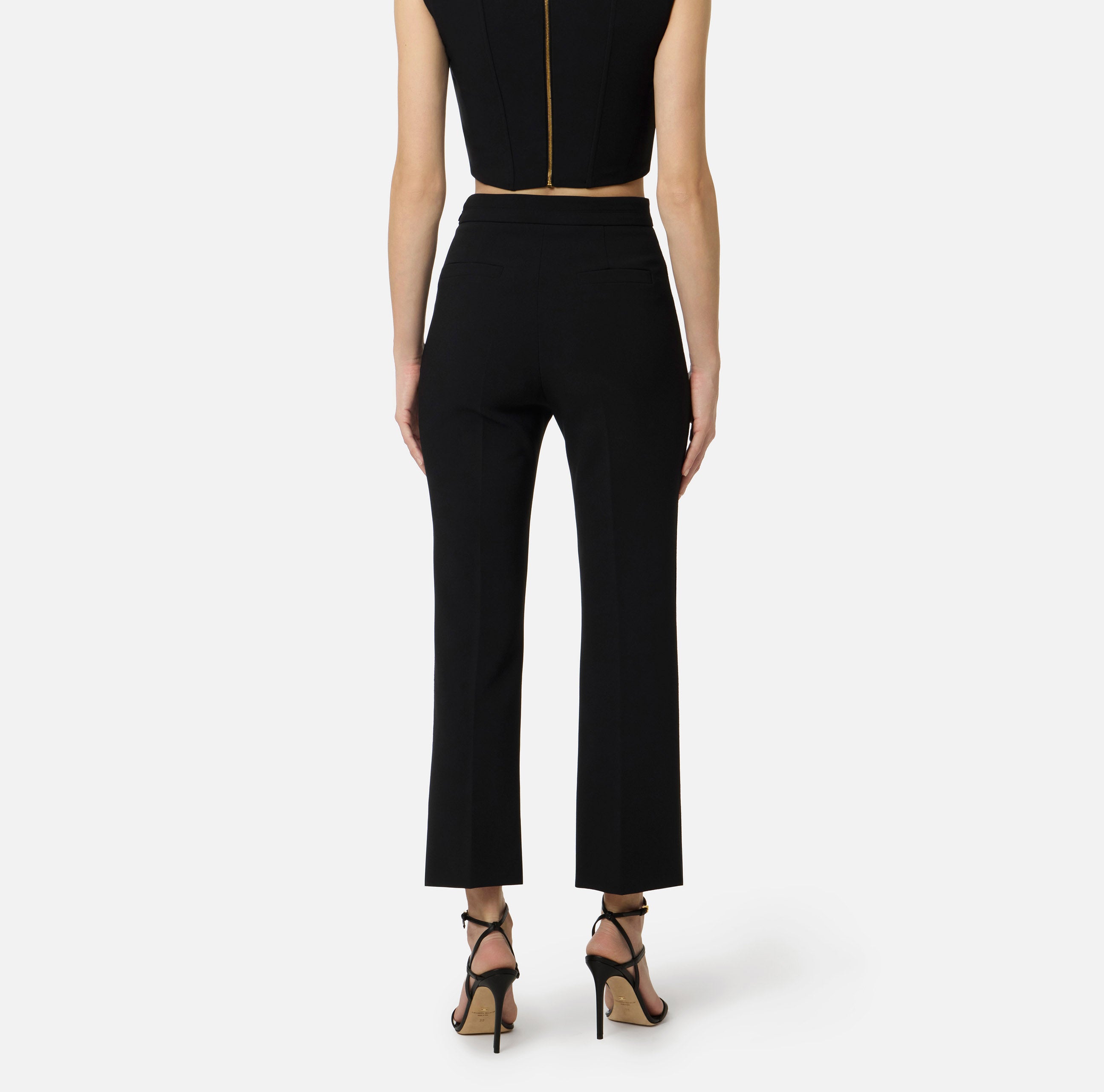 Pantaloni in doppio crêpe stretch con logo charm PA16861E2 110 ELISABETTA FRANCHI Nero 