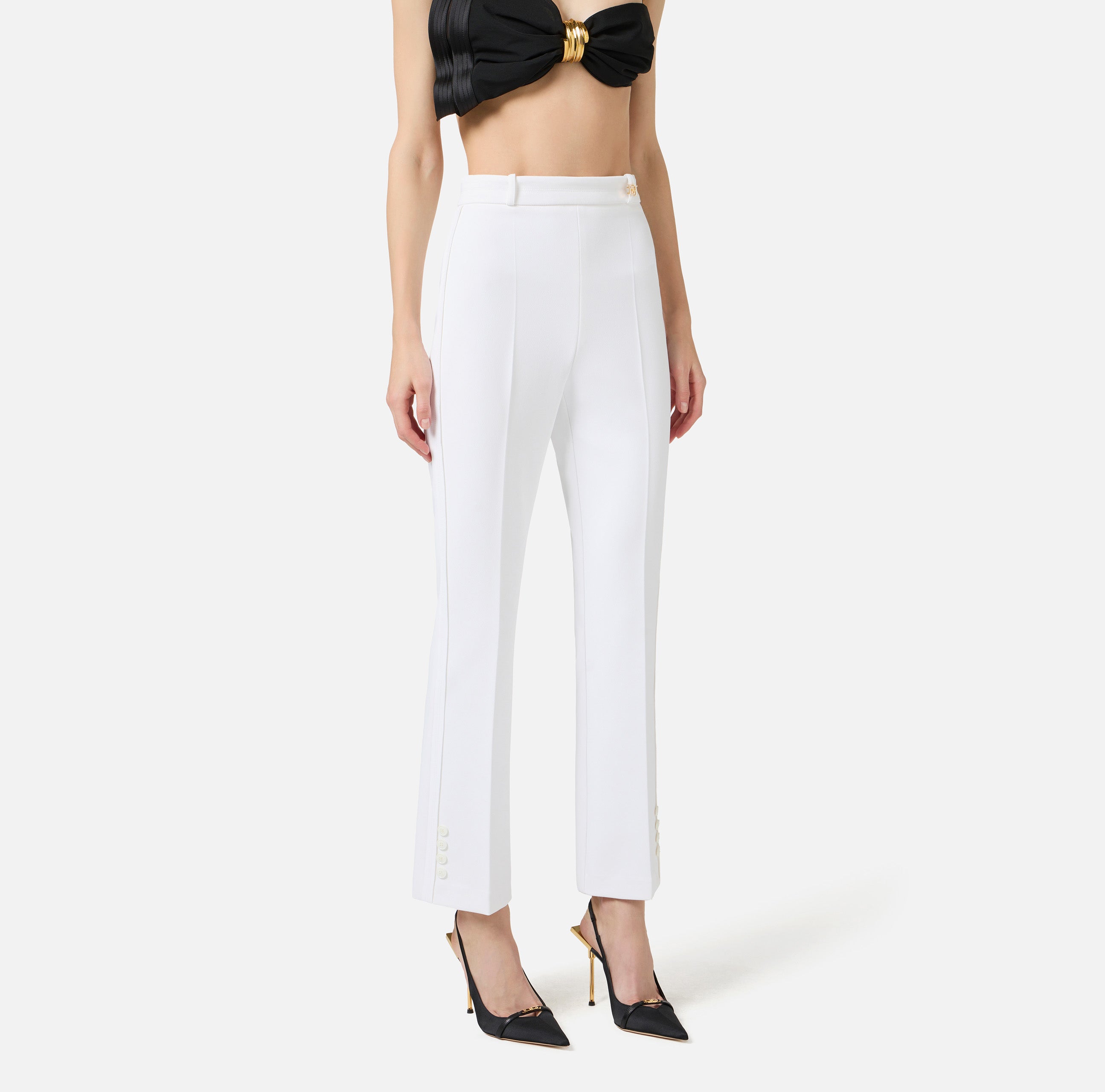 Pantaloni in doppio crêpe stretch con logo charm PA16861E2 360 ELISABETTA FRANCHI Avorio 
