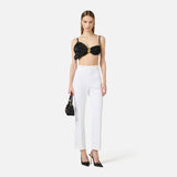 Pantaloni in doppio crêpe stretch con logo charm PA16861E2 360 ELISABETTA FRANCHI Avorio 