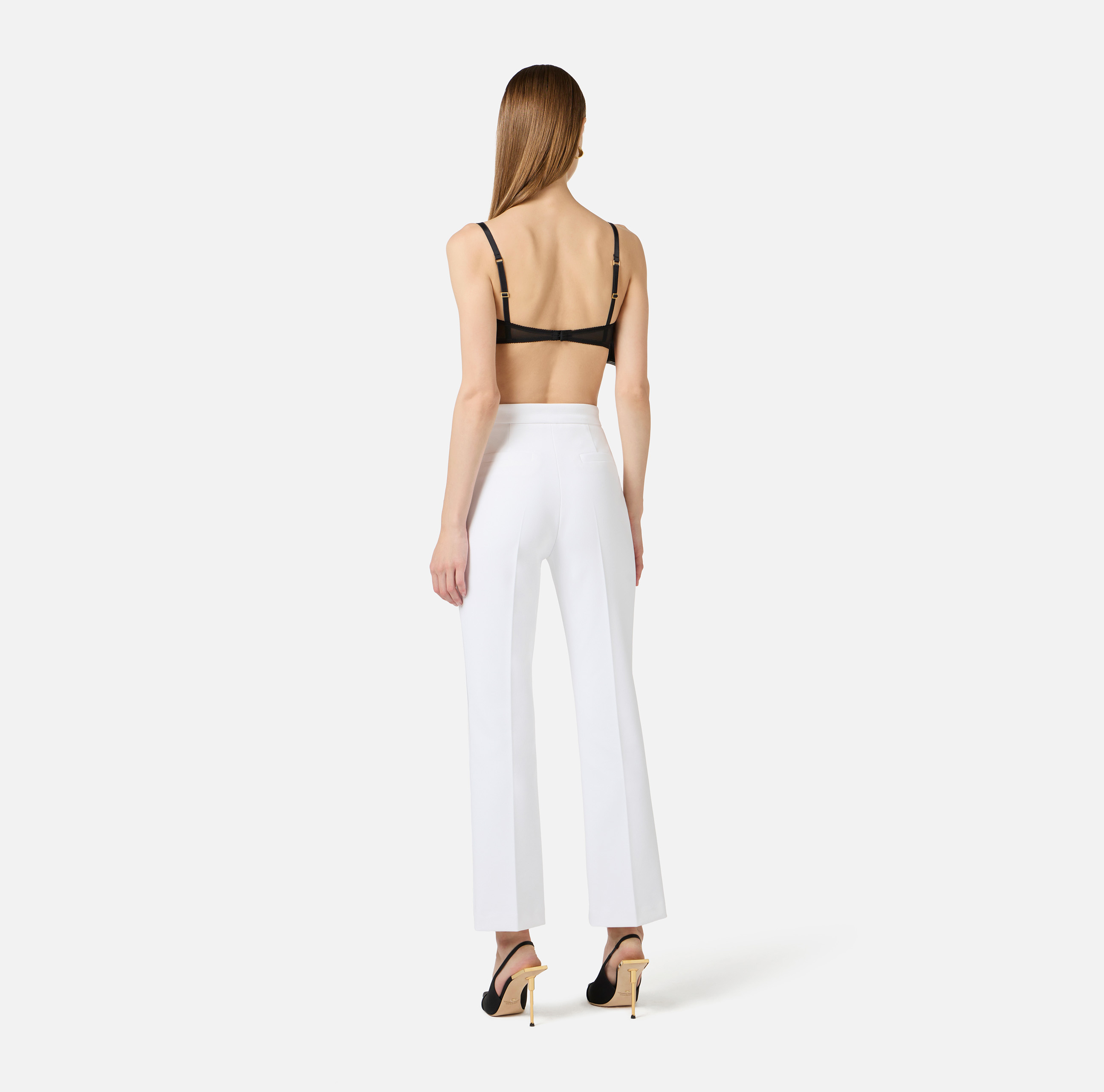 Pantaloni in doppio crêpe stretch con logo charm PA16861E2 360 ELISABETTA FRANCHI Avorio 