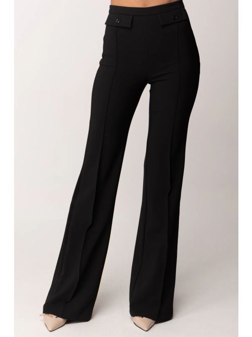 Pantaloni in crêpe leggero e raso PA18362E2 110 ELISABETTA FRANCHI Nero 
