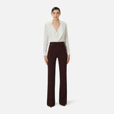 Pantaloni in crêpe leggero e raso PA18362E2 644 ELISABETTA FRANCHI Cacao 