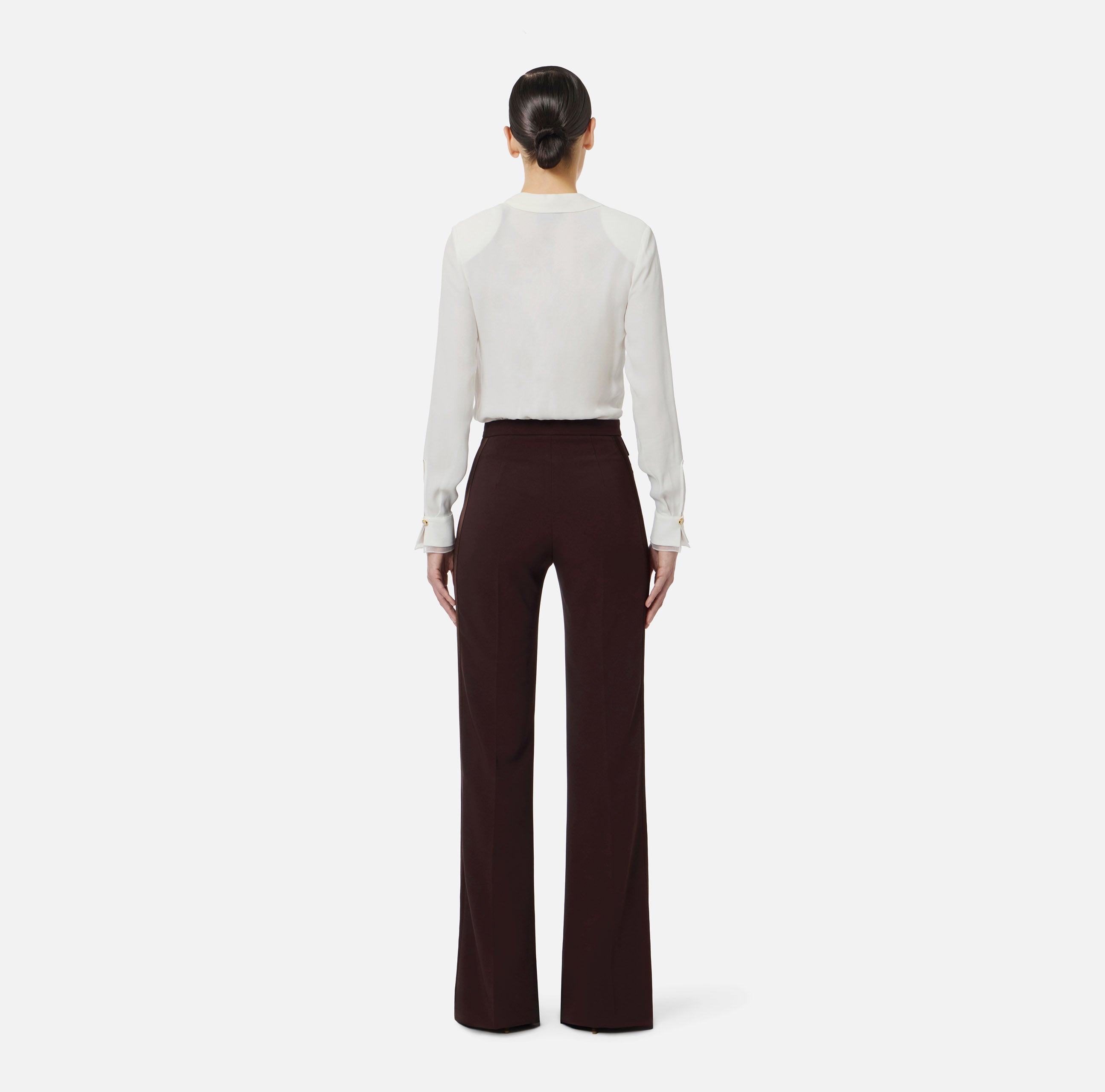 Pantaloni in crêpe leggero e raso PA18362E2 644 ELISABETTA FRANCHI Cacao 