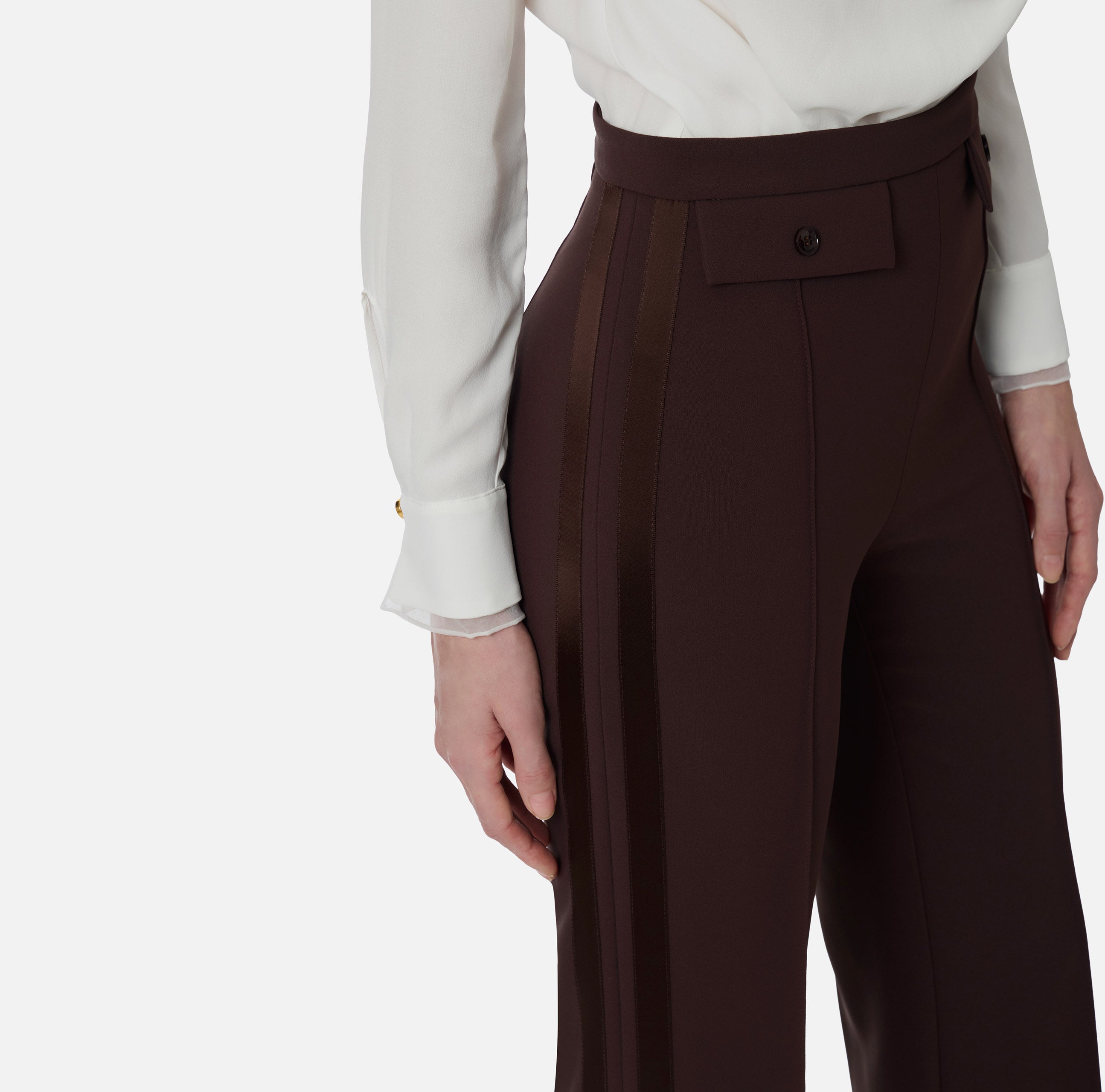 Pantaloni in crêpe leggero e raso PA18362E2 644 ELISABETTA FRANCHI Cacao 