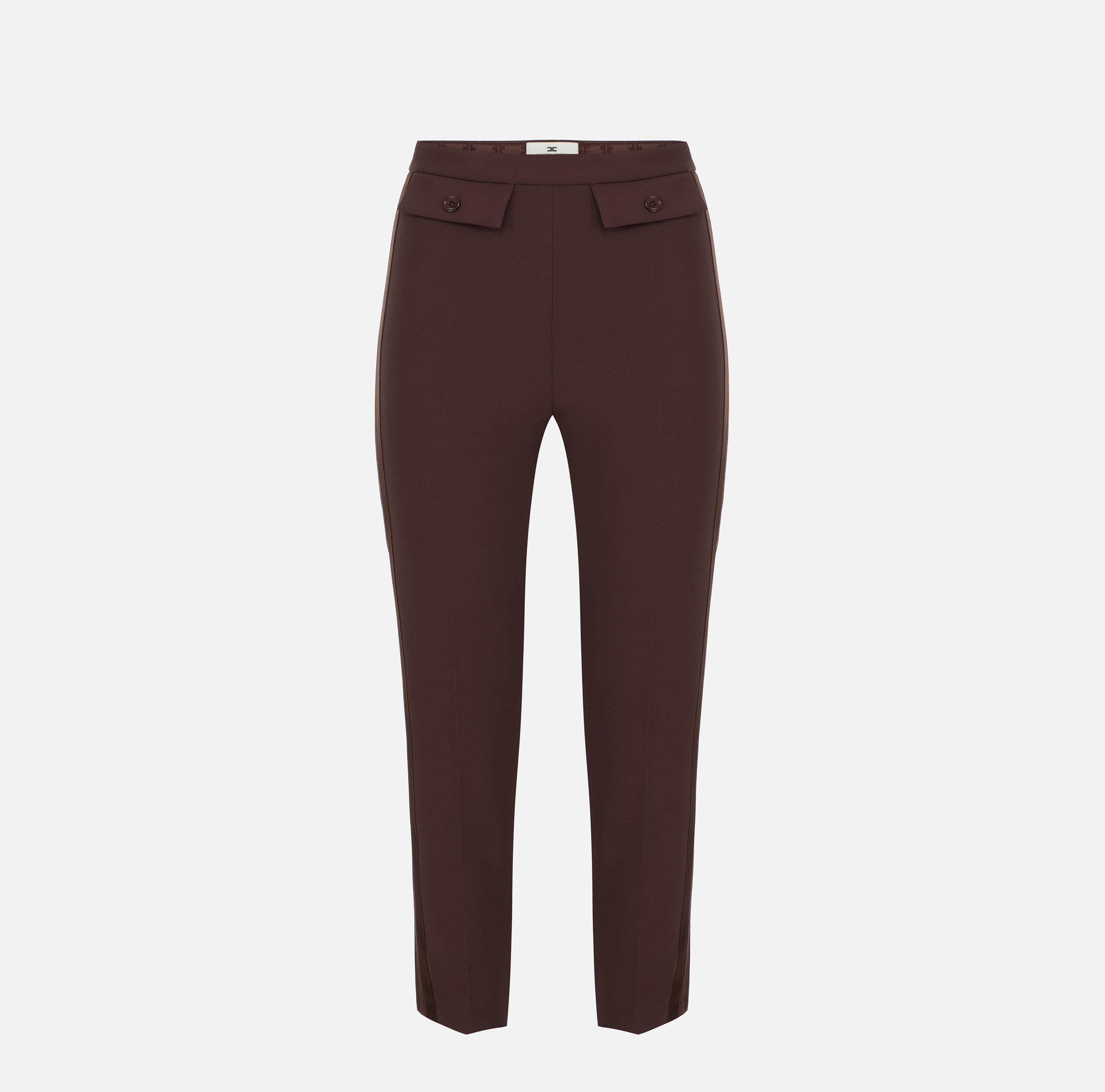 Pantaloni in crêpe leggero e raso PA18562E2 644 ELISABETTA FRANCHI Cacao 