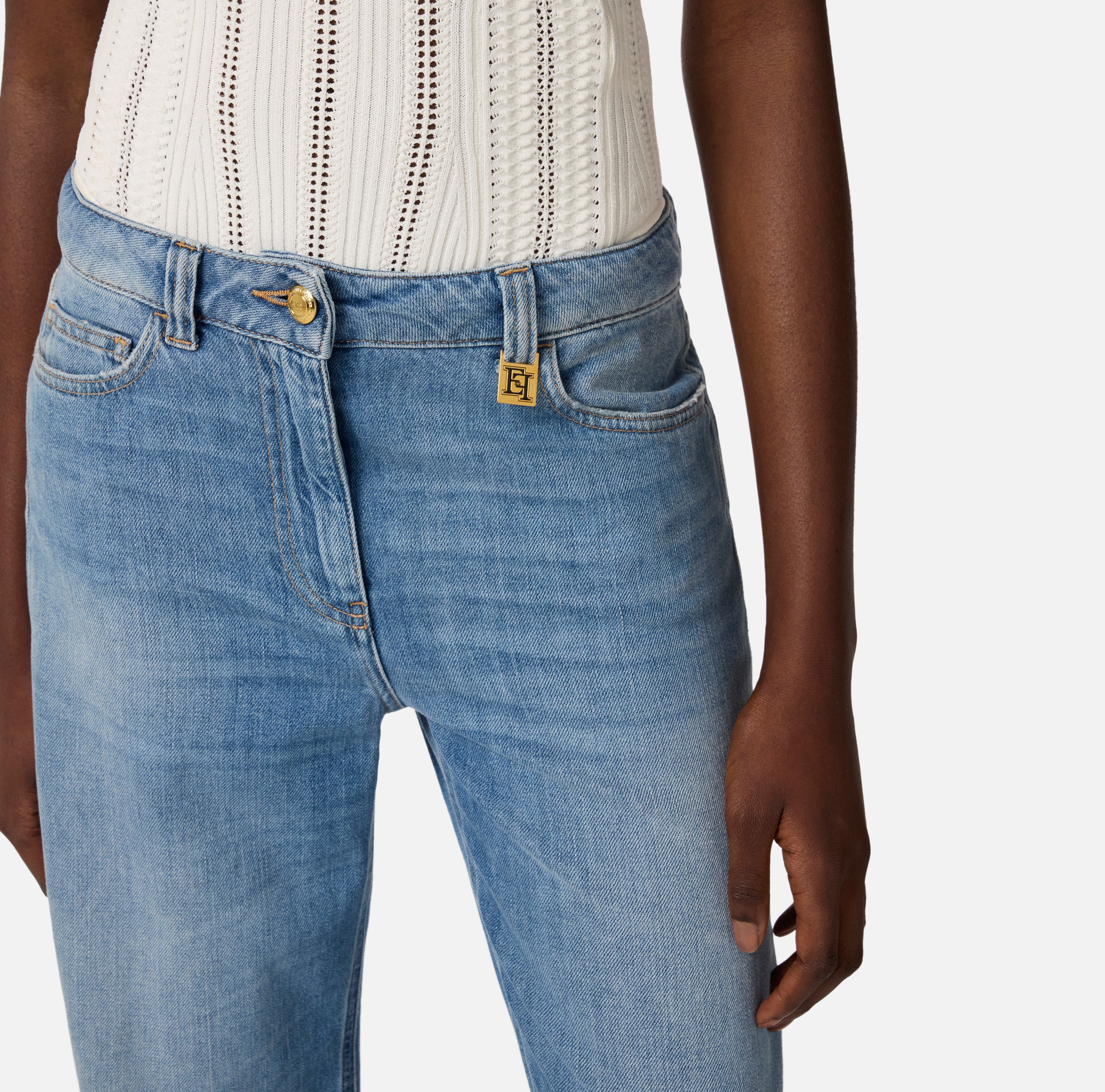 Jeans a palazzo con dettaglio logo PJ21I61E2 192 ELISABETTA FRANCHI Light blue 