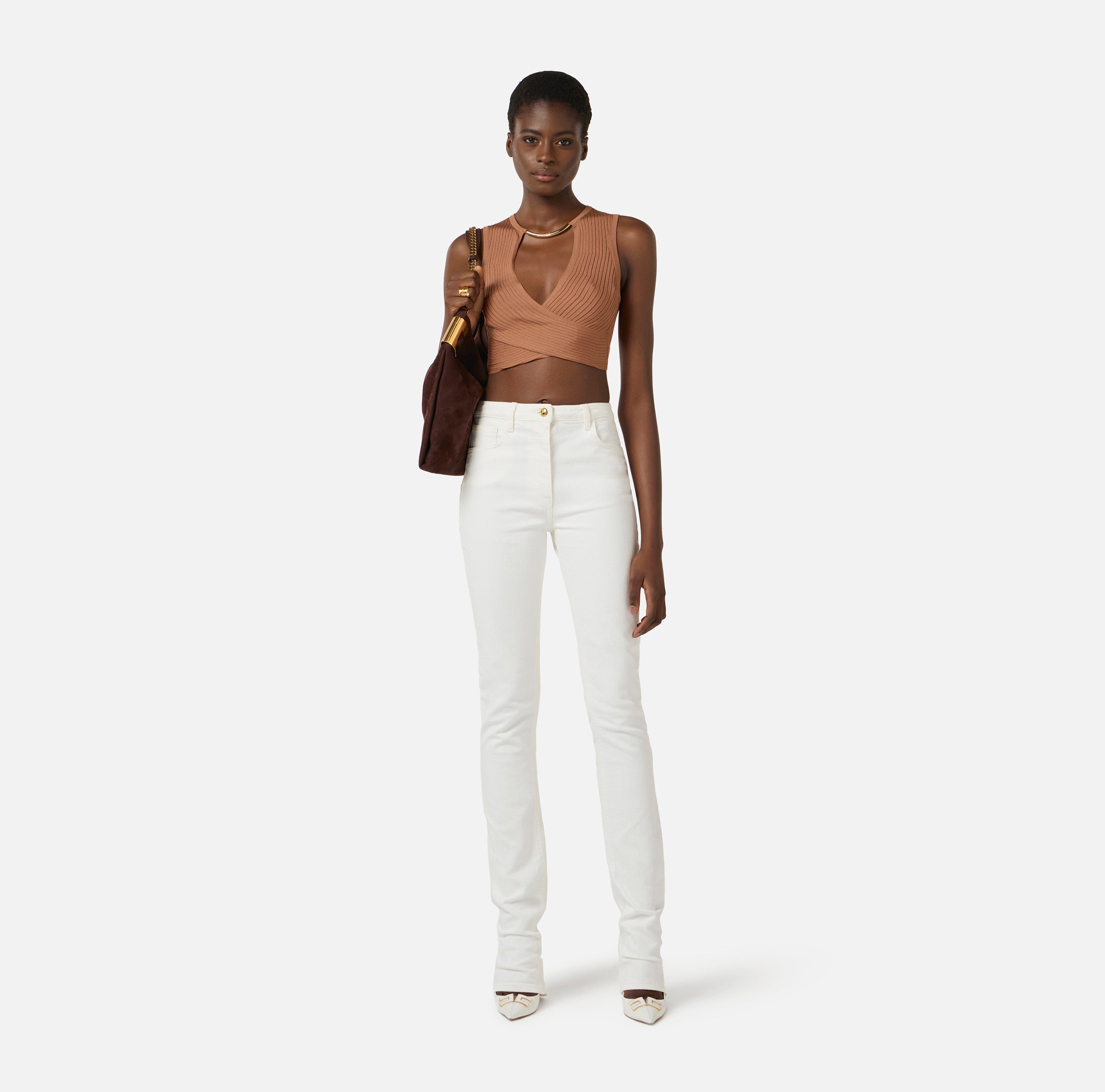 Jeans skinny con lucchetto gioiello PJ29I61E1 360 ELISABETTA FRANCHI Avorio 