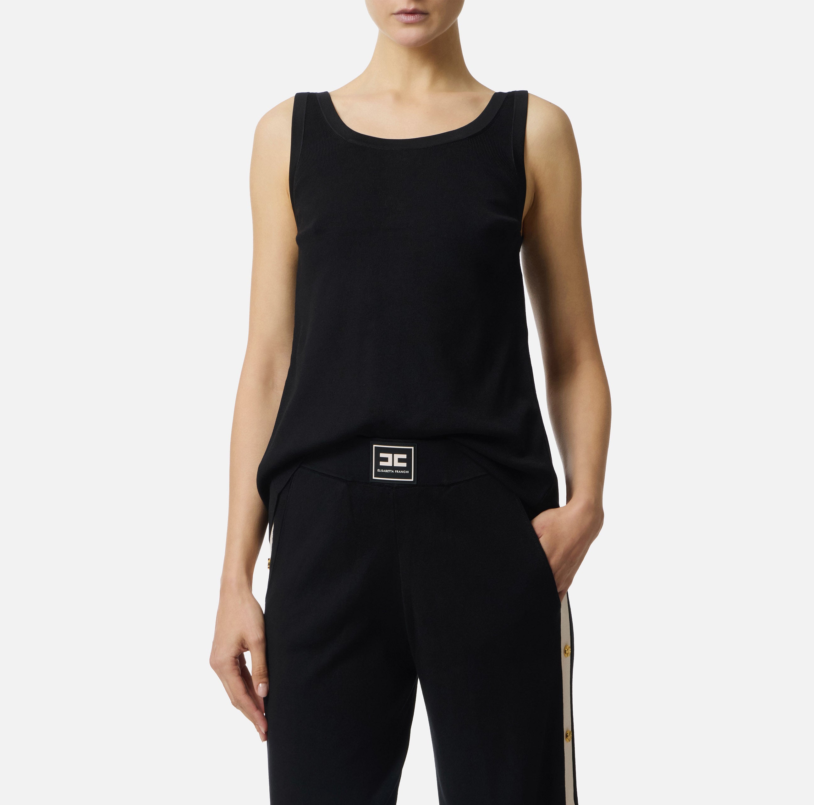 Top in maglia con bande in viscosa lucida TK72S61E2 685 ELISABETTA FRANCHI Nero/burro 