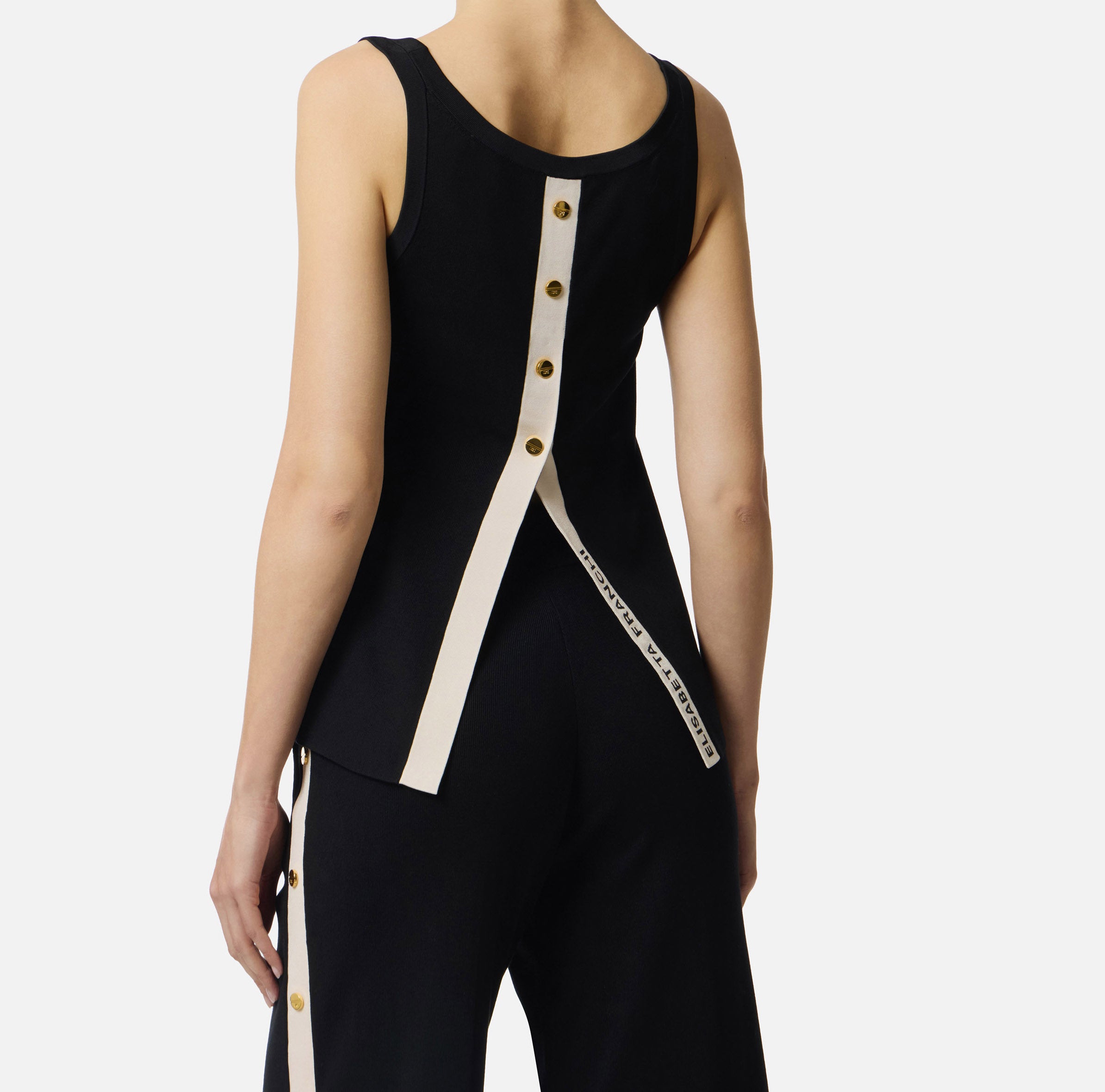 Top in maglia con bande in viscosa lucida TK72S61E2 685 ELISABETTA FRANCHI Nero/burro 