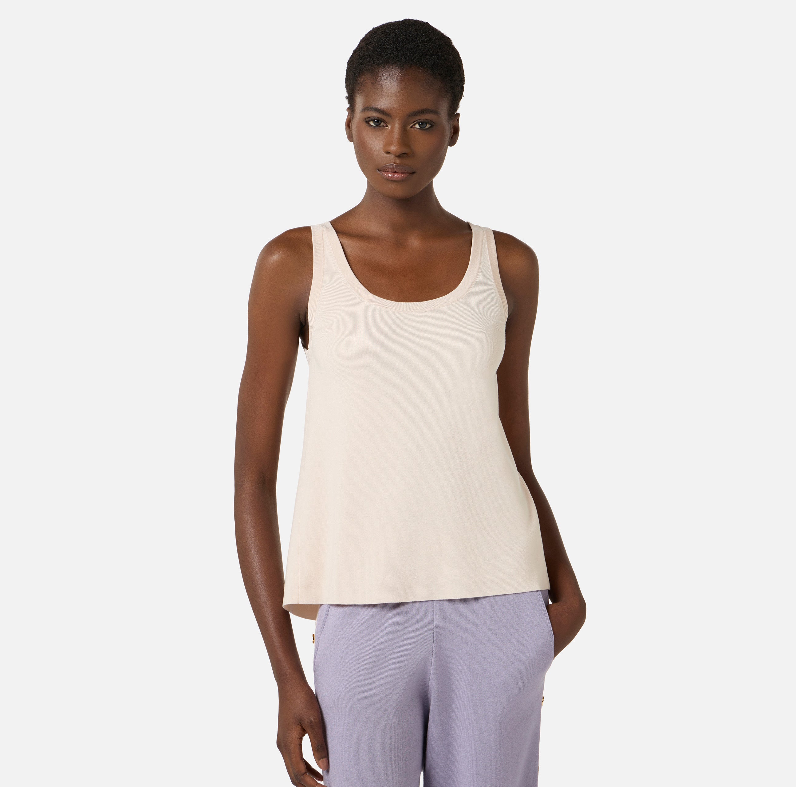 Top in maglia con bande in viscosa lucida TK72S61E2 U69 ELISABETTA FRANCHI Burro/cammello 