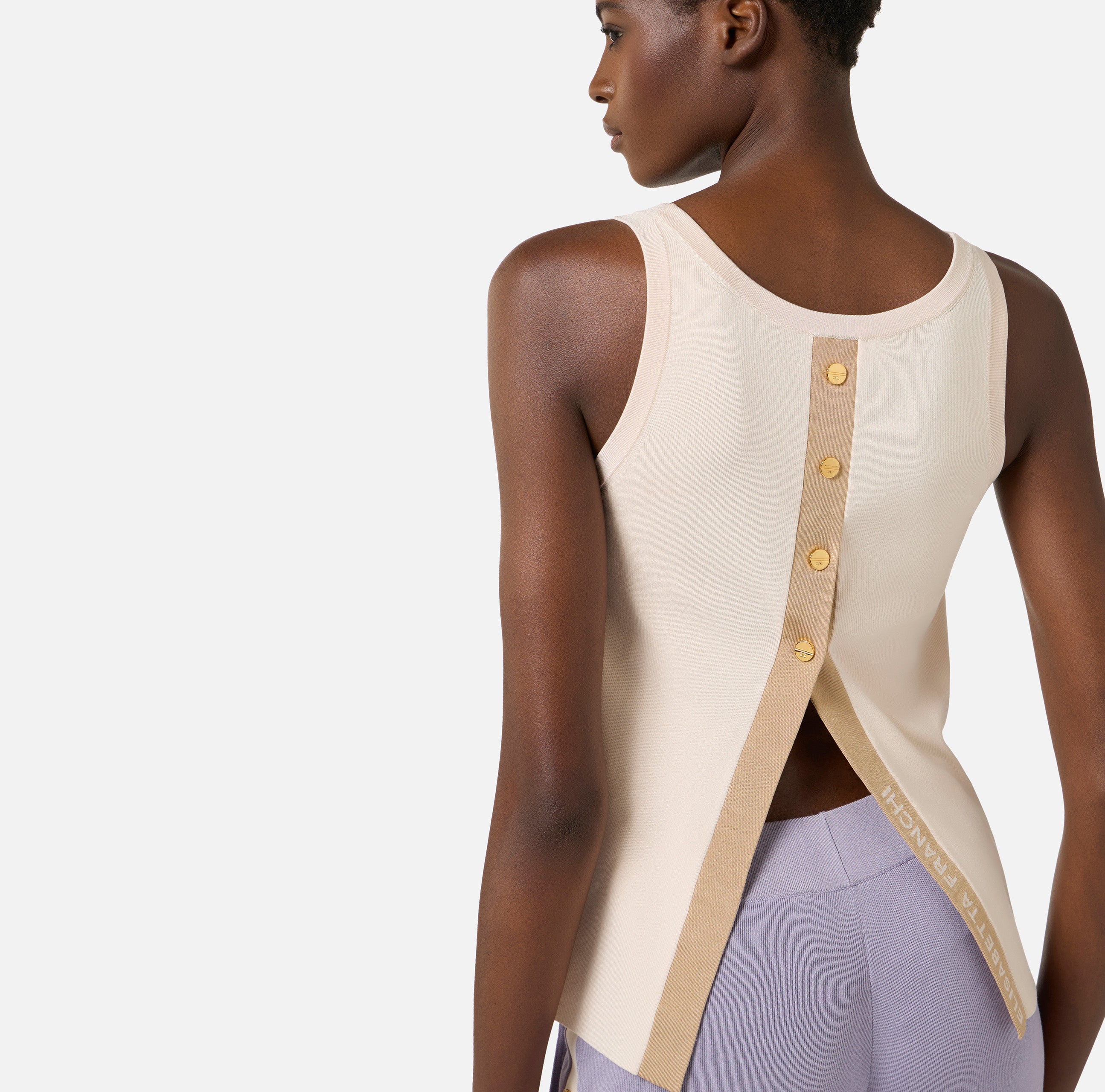 Top in maglia con bande in viscosa lucida TK72S61E2 U69 ELISABETTA FRANCHI Burro/cammello 