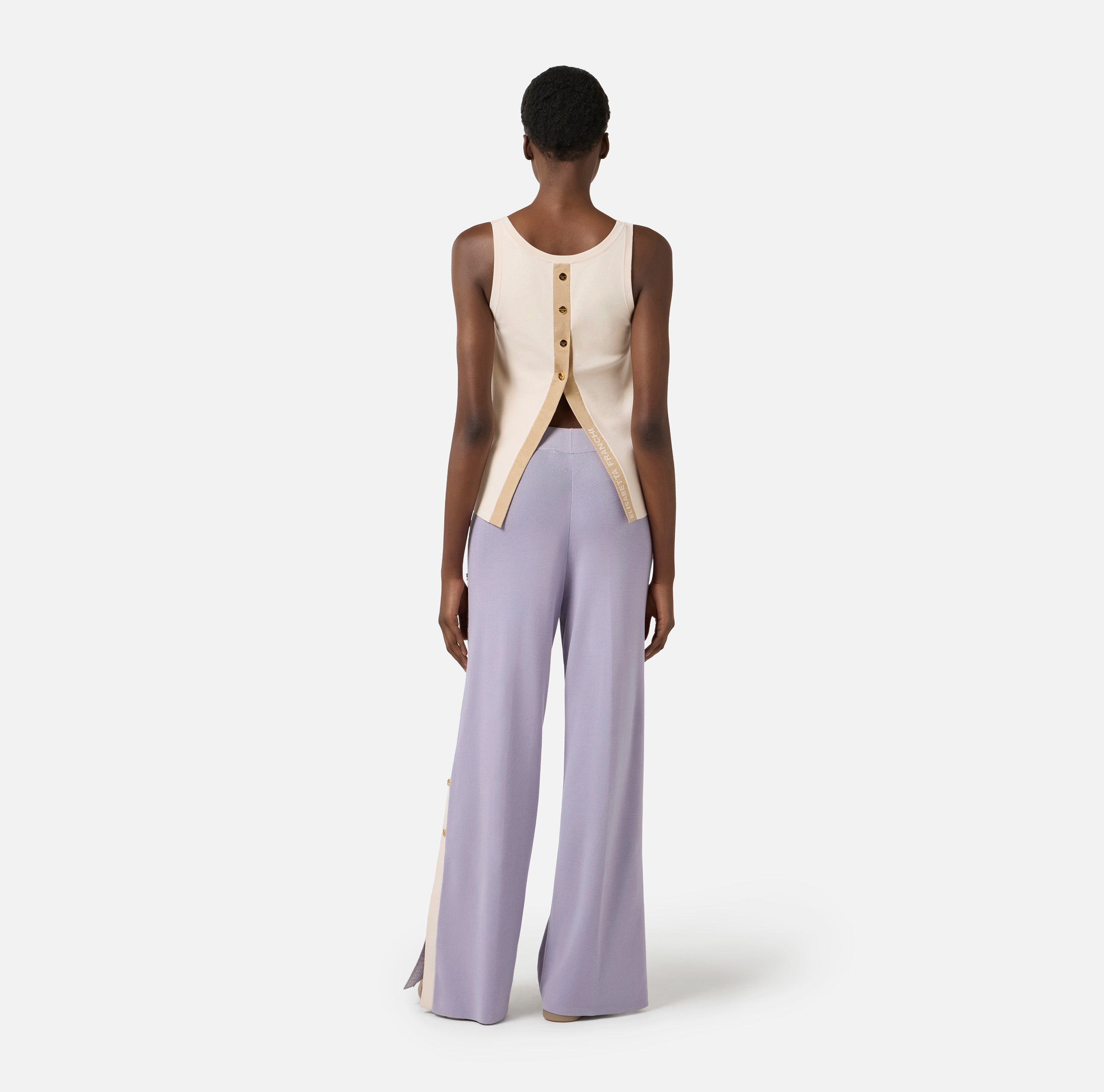Top in maglia con bande in viscosa lucida TK72S61E2 U69 ELISABETTA FRANCHI Burro/cammello 