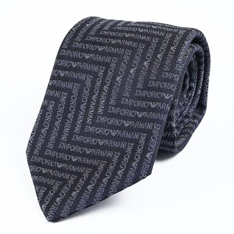Cravatta in pura seta con lettering jacquard motivo chevron 340075 3R604 00035 EMPORIO ARMANI Blu navy 