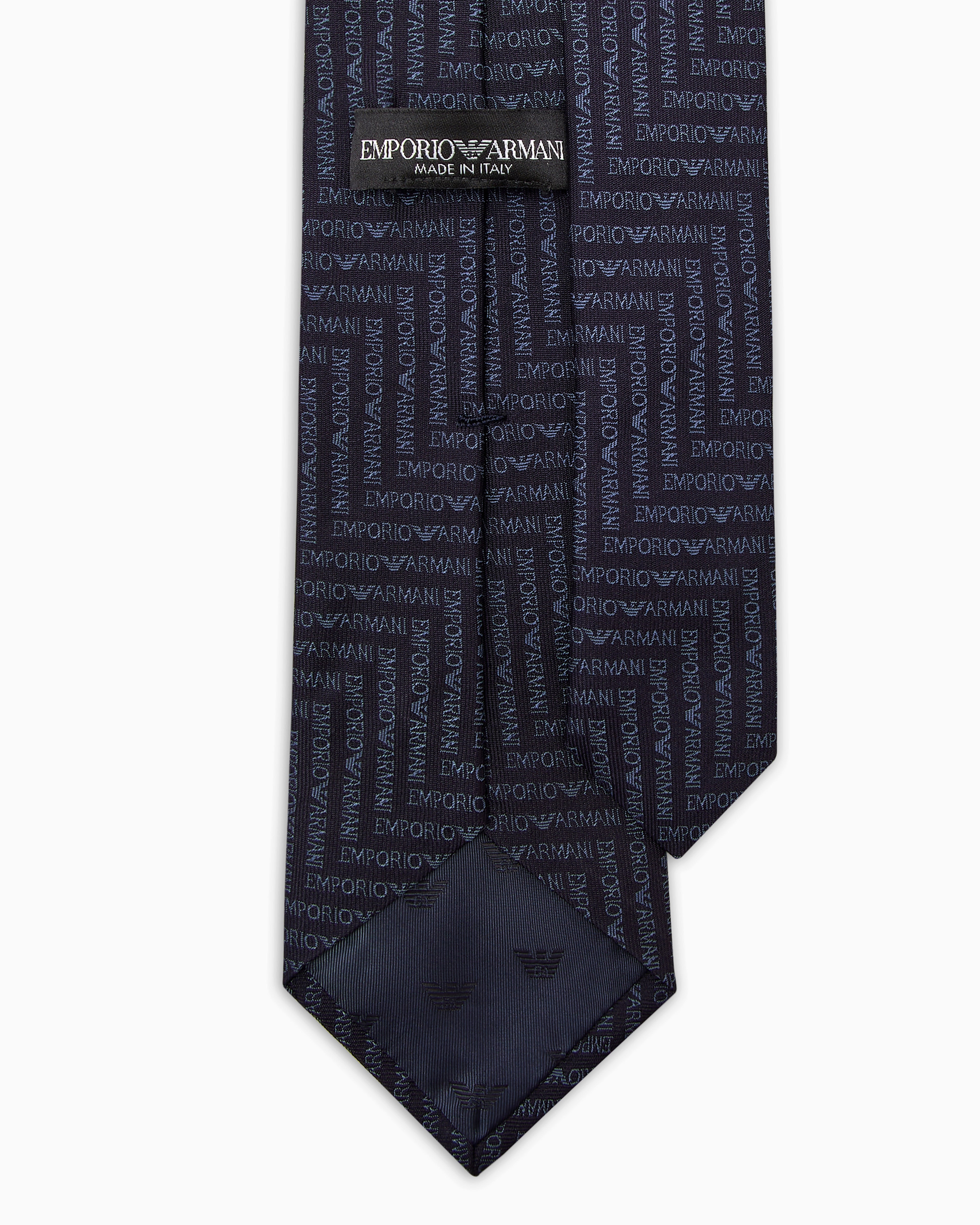 Cravatta in pura seta con lettering jacquard motivo chevron 340075 3R604 05236 EMPORIO ARMANI Blu oltremare 