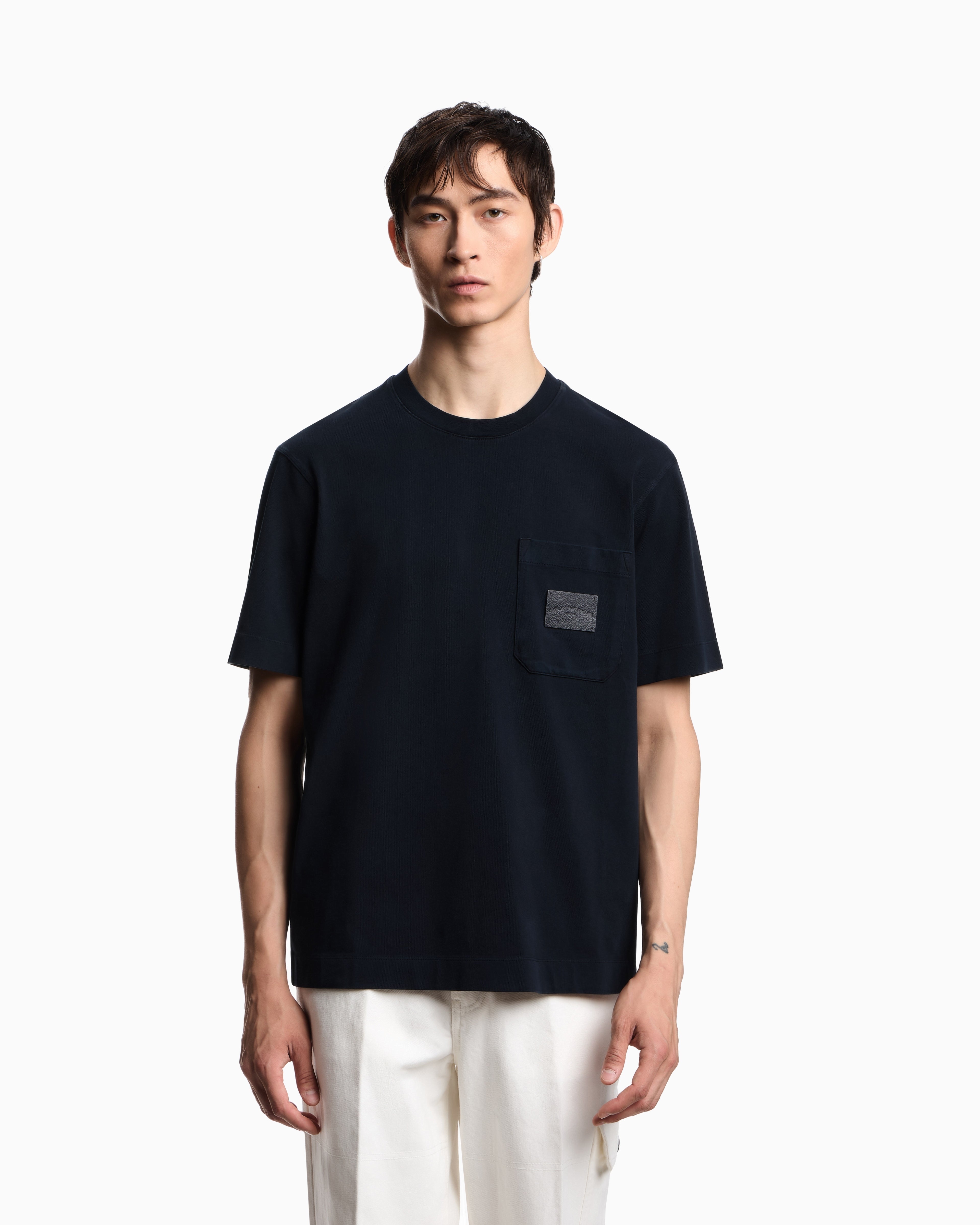 T-shirt in jersey con patch logo in pelle ASV EM002722 AF13715 UB118 EMPORIO ARMANI Blue navy 