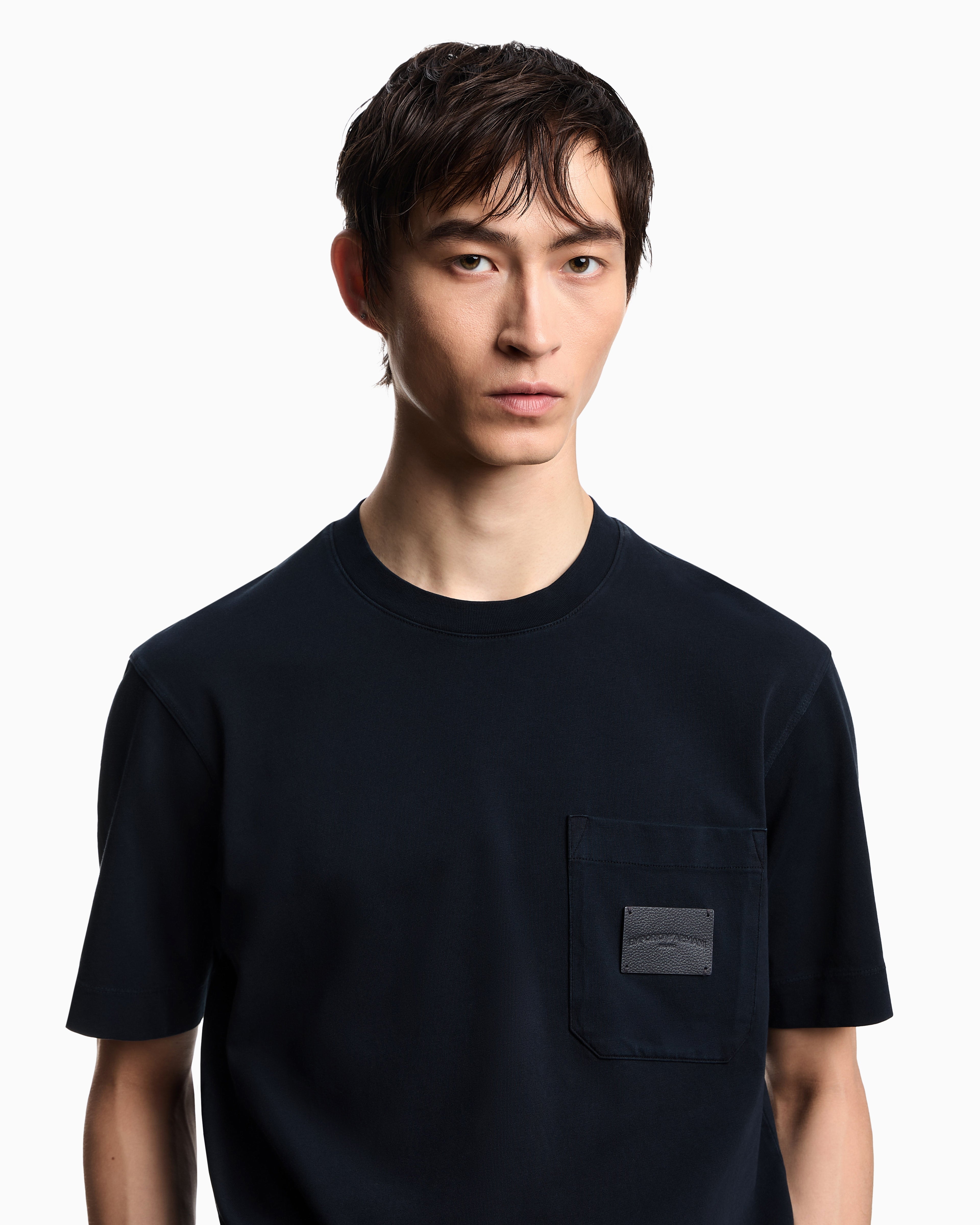 T-shirt in jersey con patch logo in pelle ASV EM002722 AF13715 UB118 EMPORIO ARMANI Blue navy 