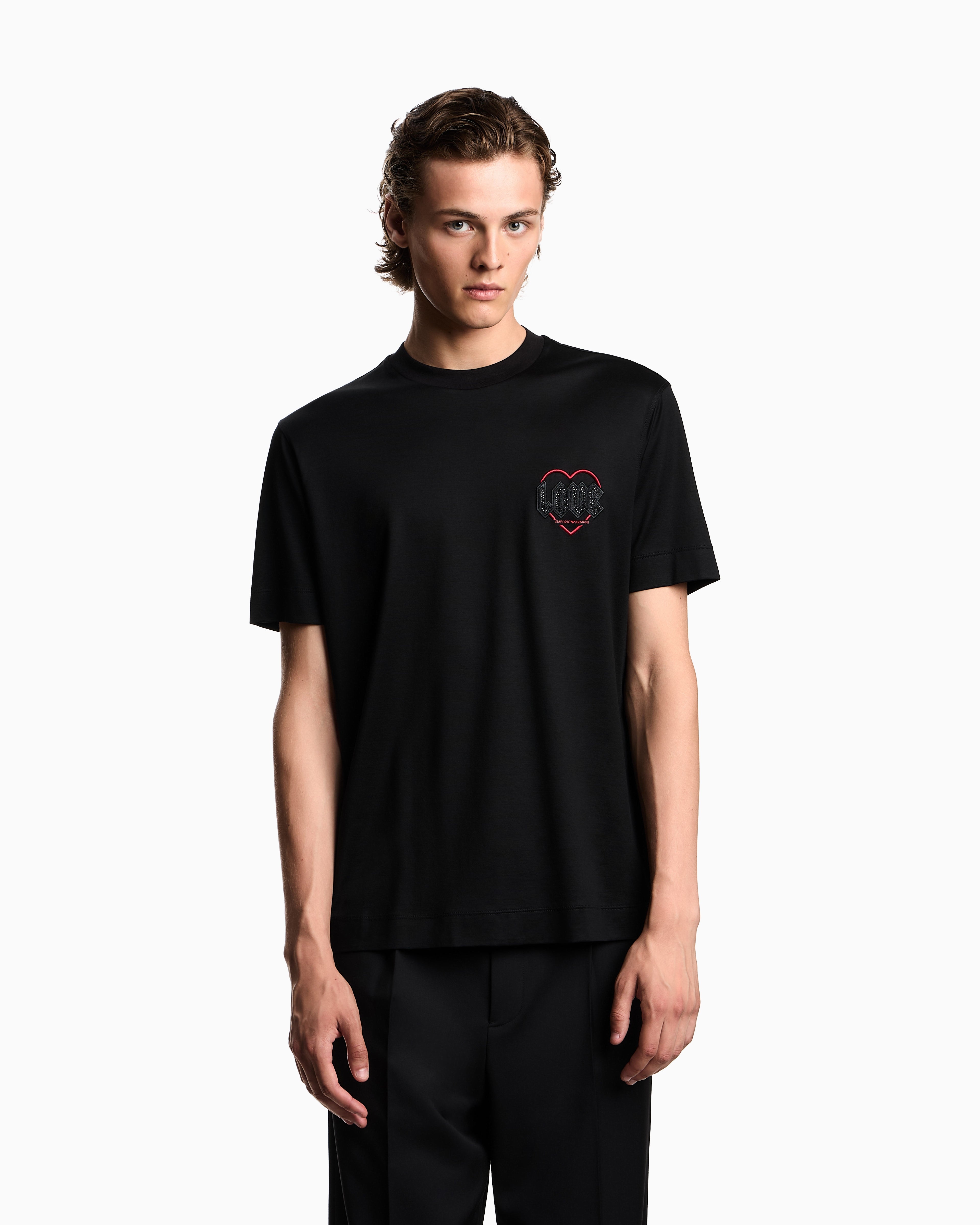 T-shirt in jersey misto lyocell con ricamo Capsule San Valentino EM002821 AF10761 UC001 EMPORIO ARMANI Black beauty 