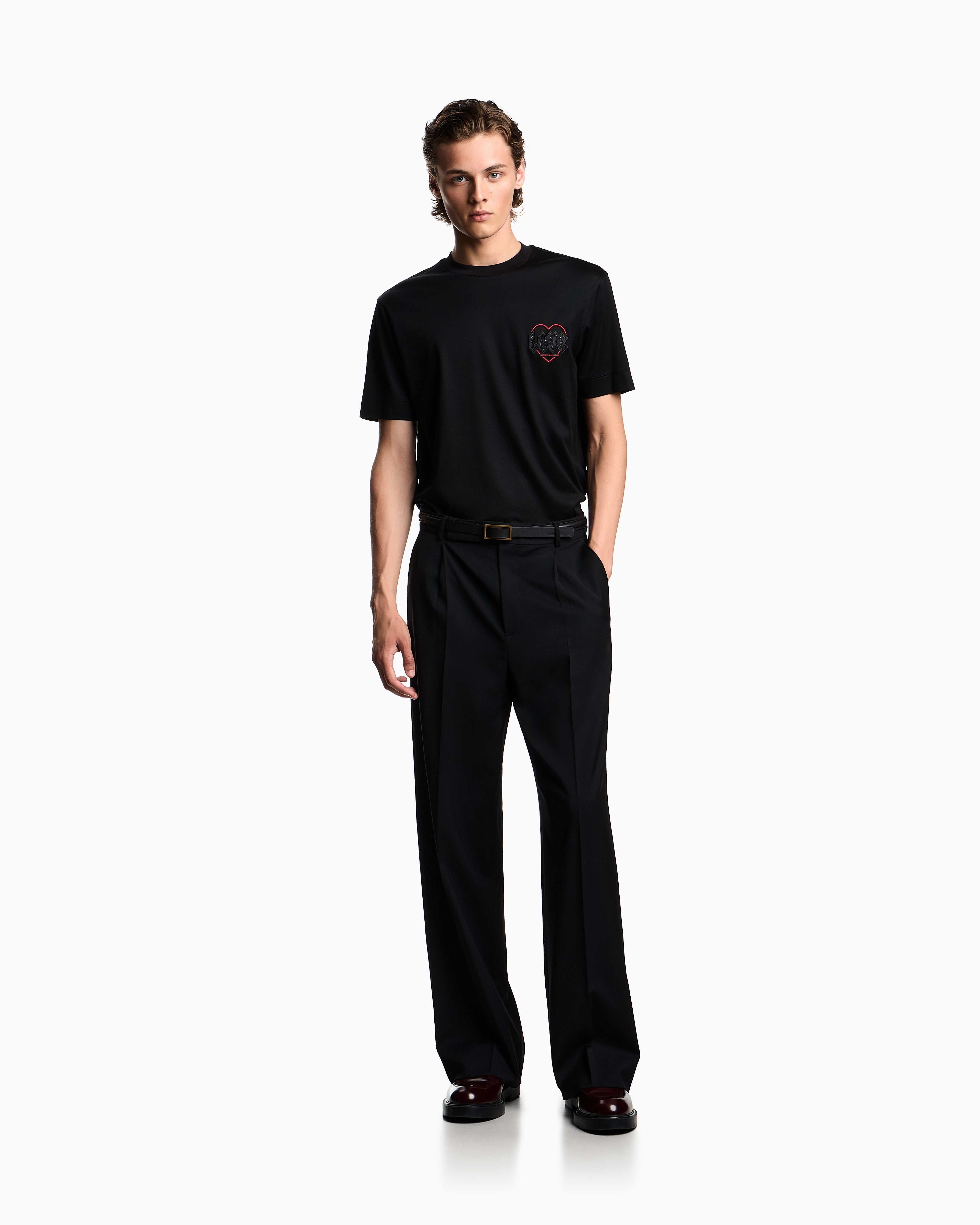T-shirt in jersey misto lyocell con ricamo Capsule San Valentino EM002821 AF10761 UC001 EMPORIO ARMANI Black beauty 