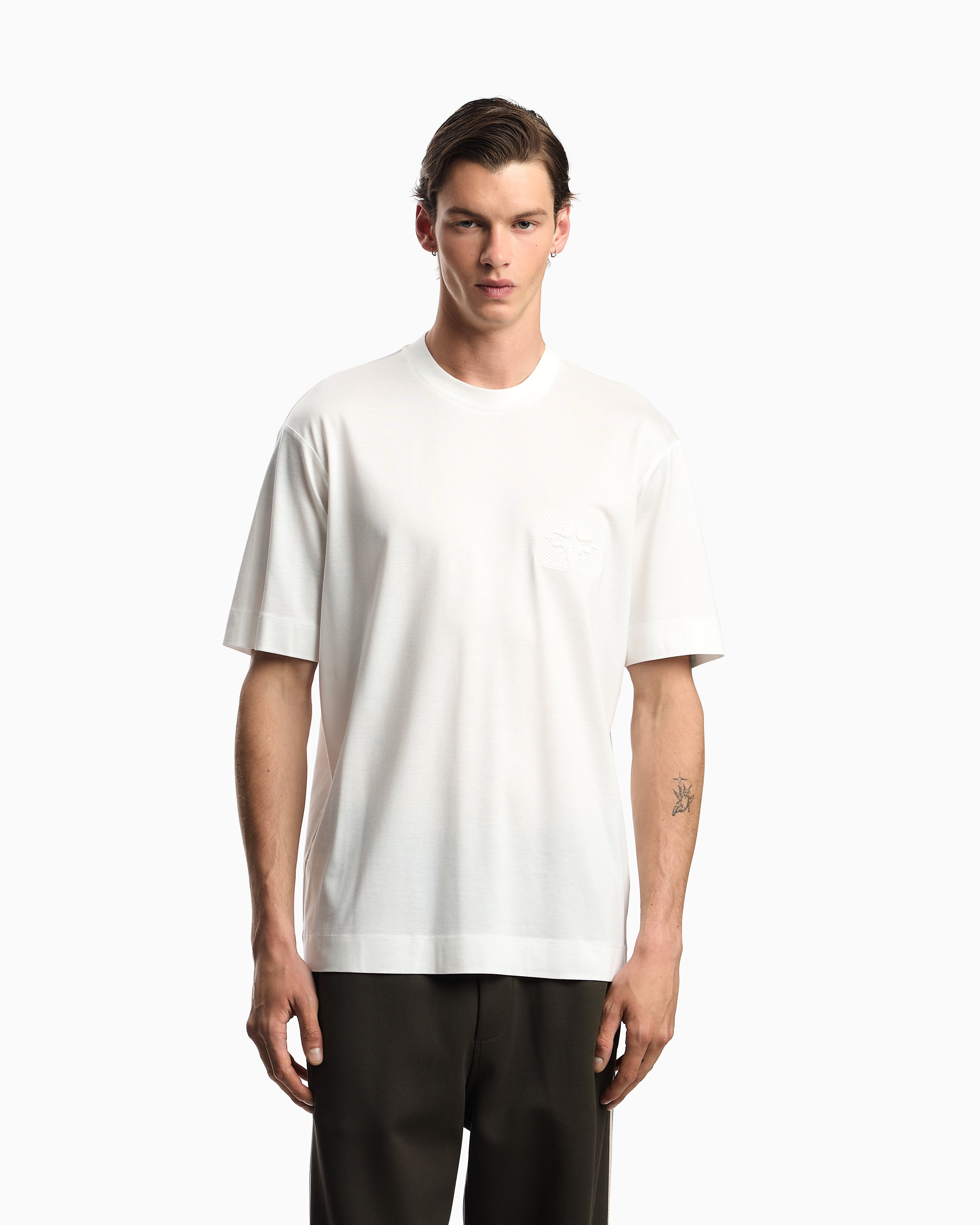 T-shirt in lyocell con logo aquile bombate a rilievo ASV EM002938 AF18312 U0003 EMPORIO ARMANI Snow white 