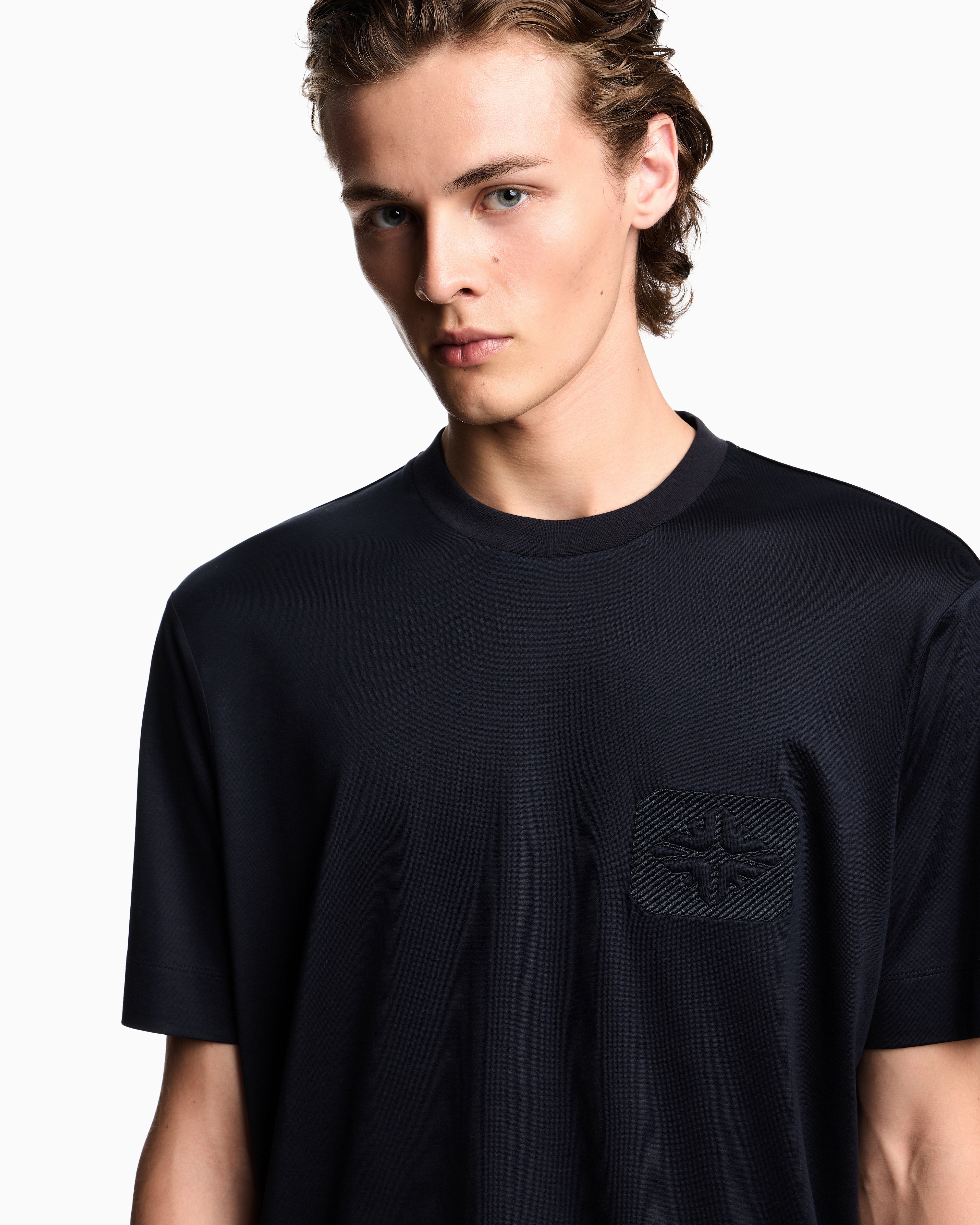 T-shirt in lyocell con logo aquile bombate a rilievo ASV EM002938 AF18312 UB118 EMPORIO ARMANI Blue navy 