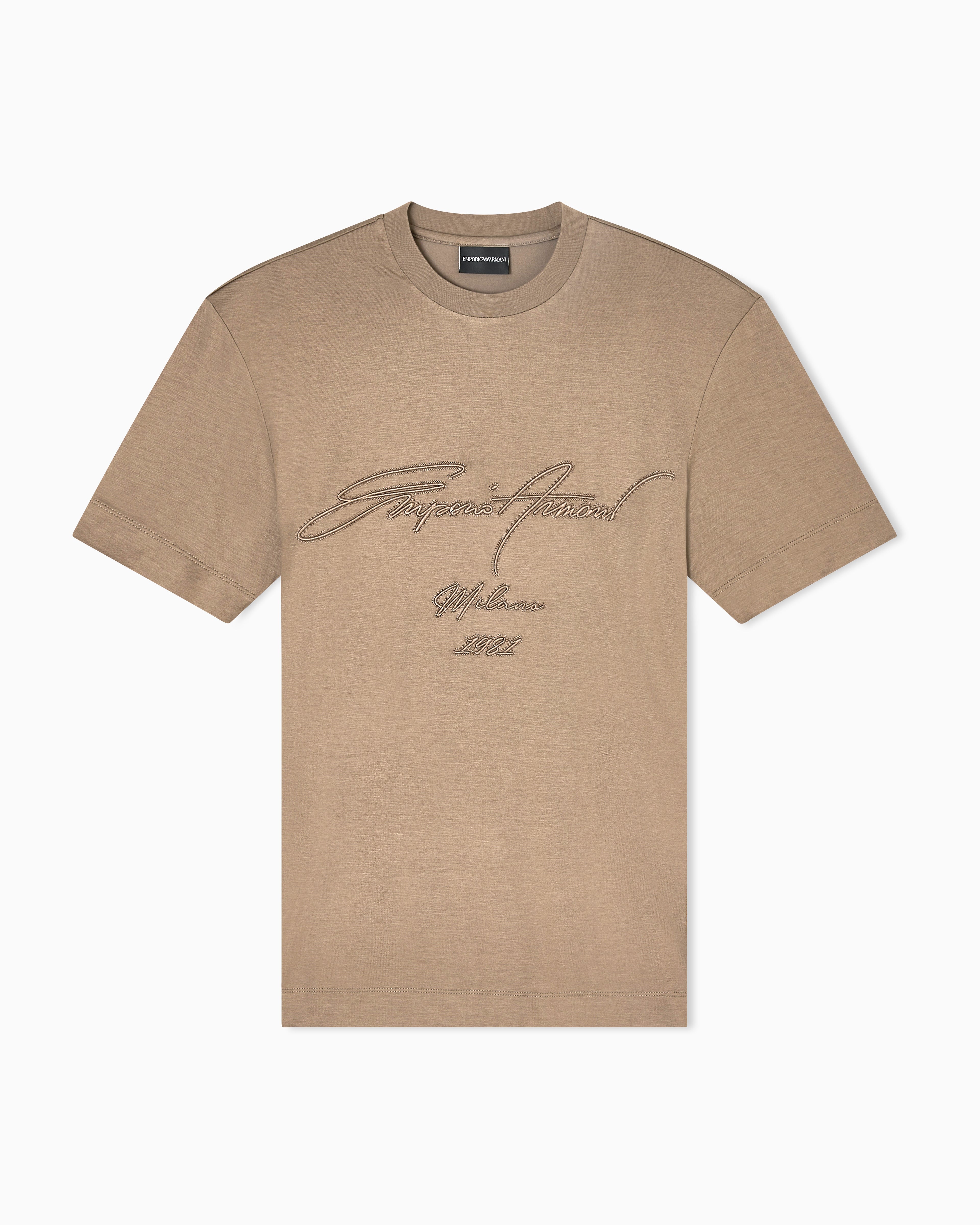 T-shirt con maxi ricamo in jersey misto lyocell ASV EM003007 AF18312 U6189 EMPORIO ARMANI Walnut 