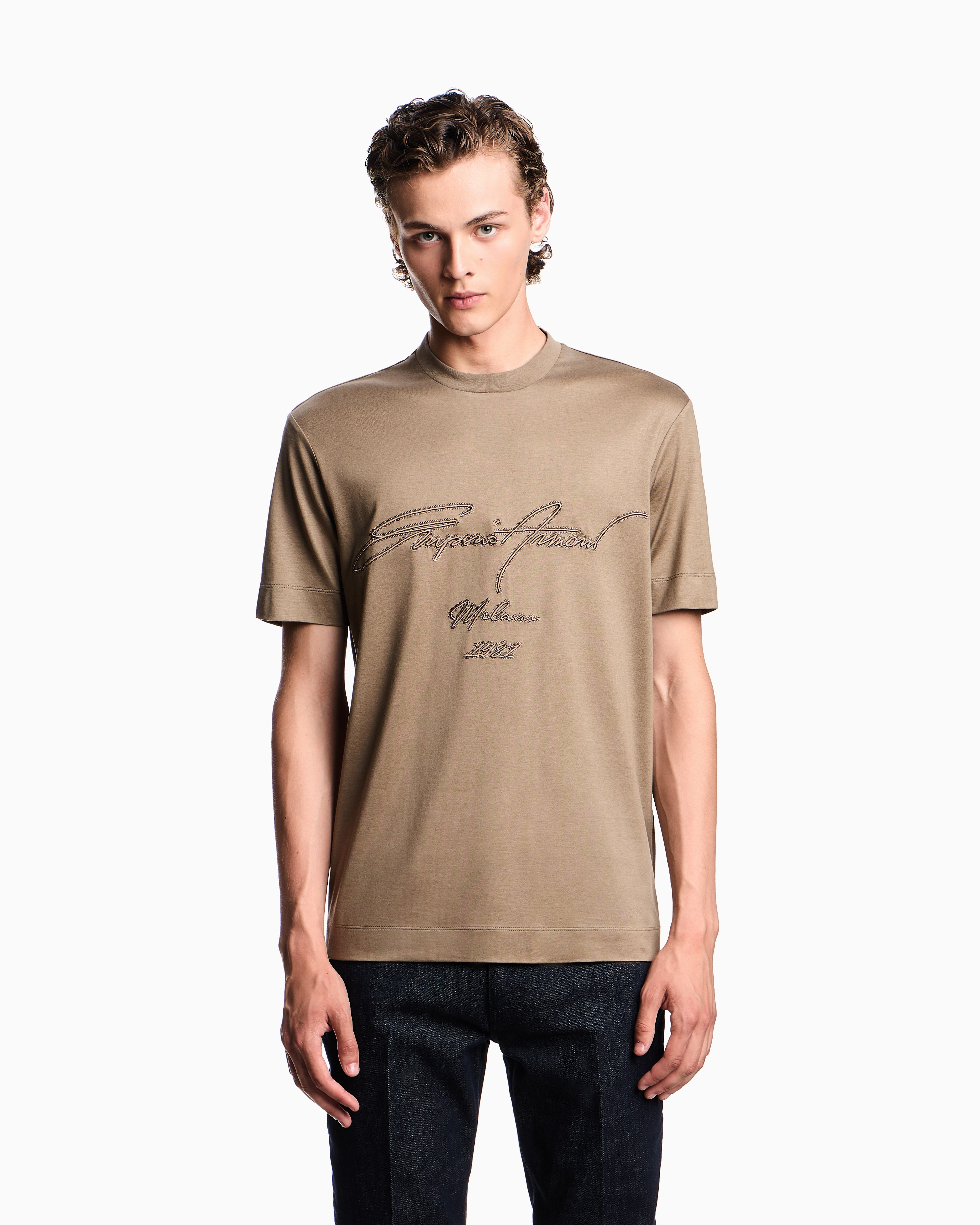T-shirt con maxi ricamo in jersey misto lyocell ASV EM003007 AF18312 U6189 EMPORIO ARMANI Walnut 
