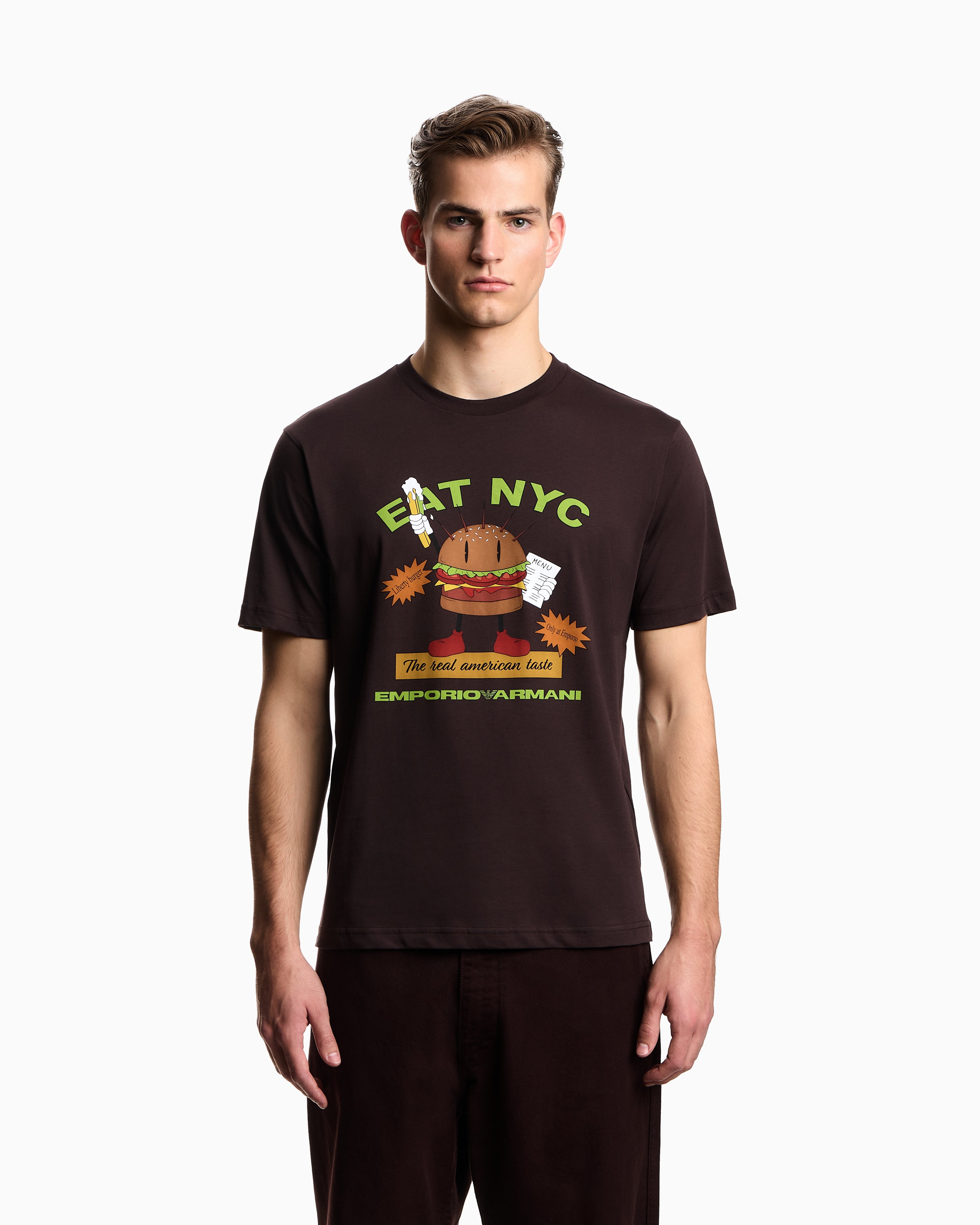 T-shirt in jersey stampa EAT NYC Capsule New York EM003622 AF14836 M6185 EMPORIO ARMANI Hamb marrone 