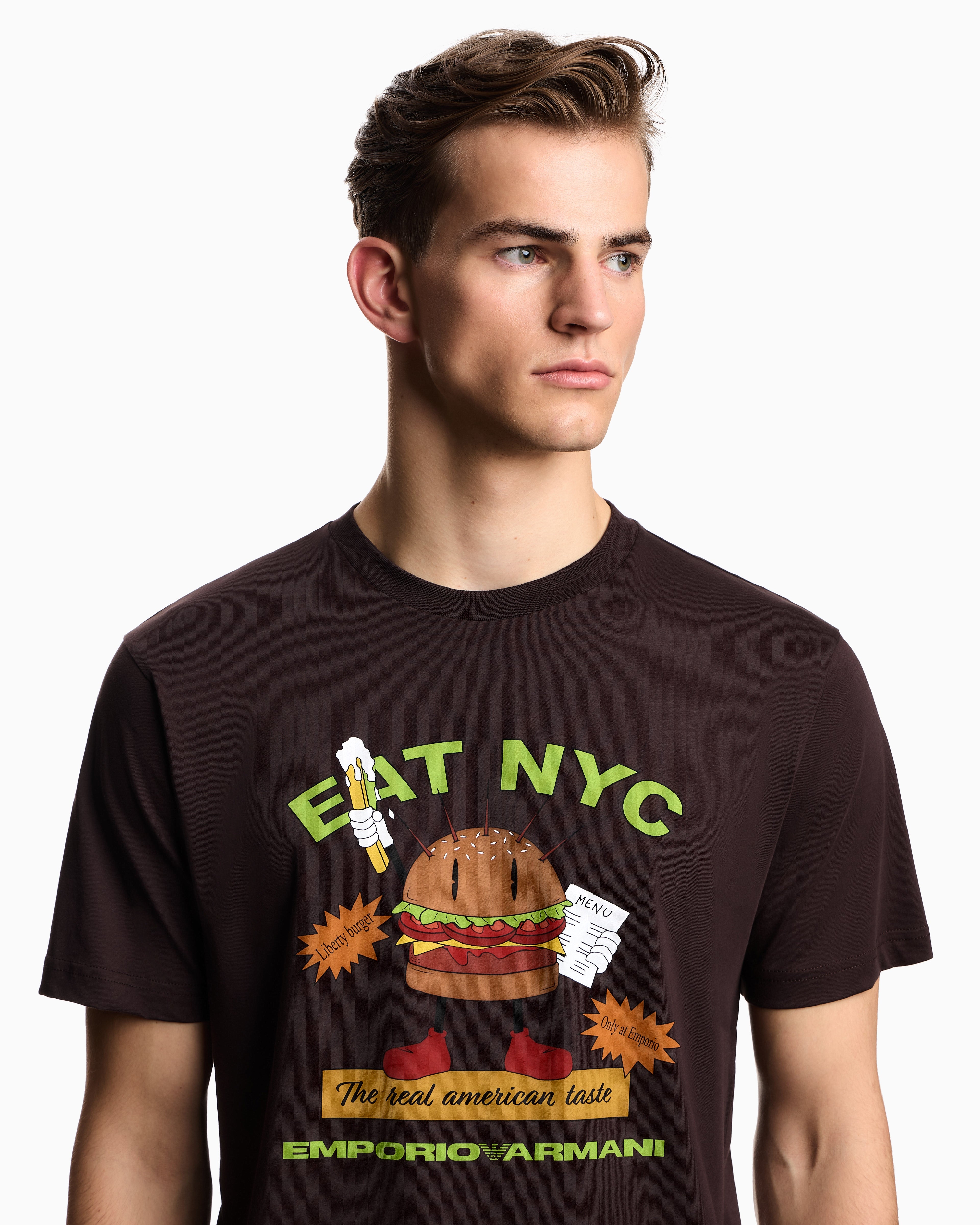 T-shirt in jersey stampa EAT NYC Capsule New York EM003622 AF14836 M6185 EMPORIO ARMANI Hamb marrone 