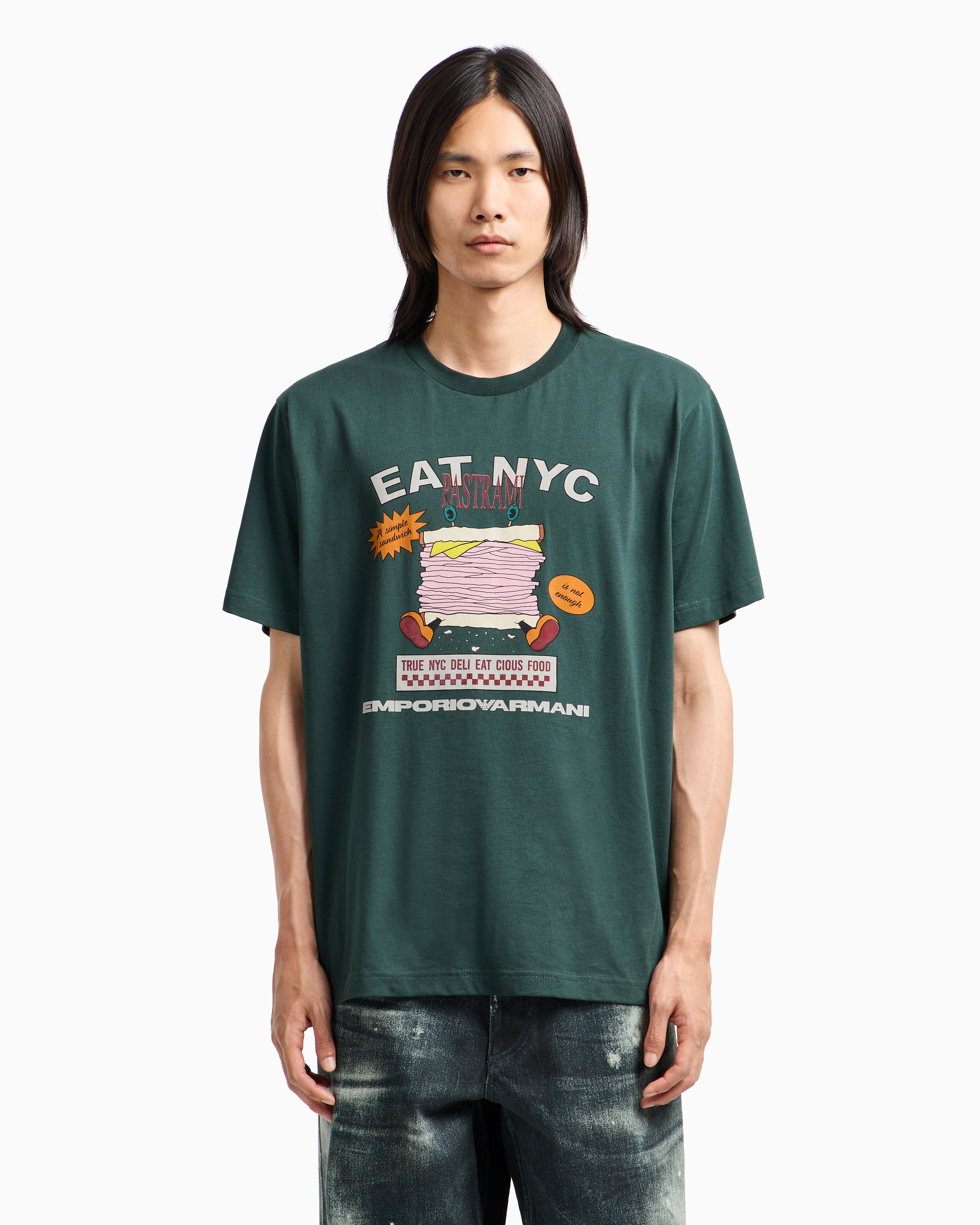 T-shirt in jersey stampa EAT NYC Capsule New York EM003622 AF14836 M7111 EMPORIO ARMANI Bread verde 