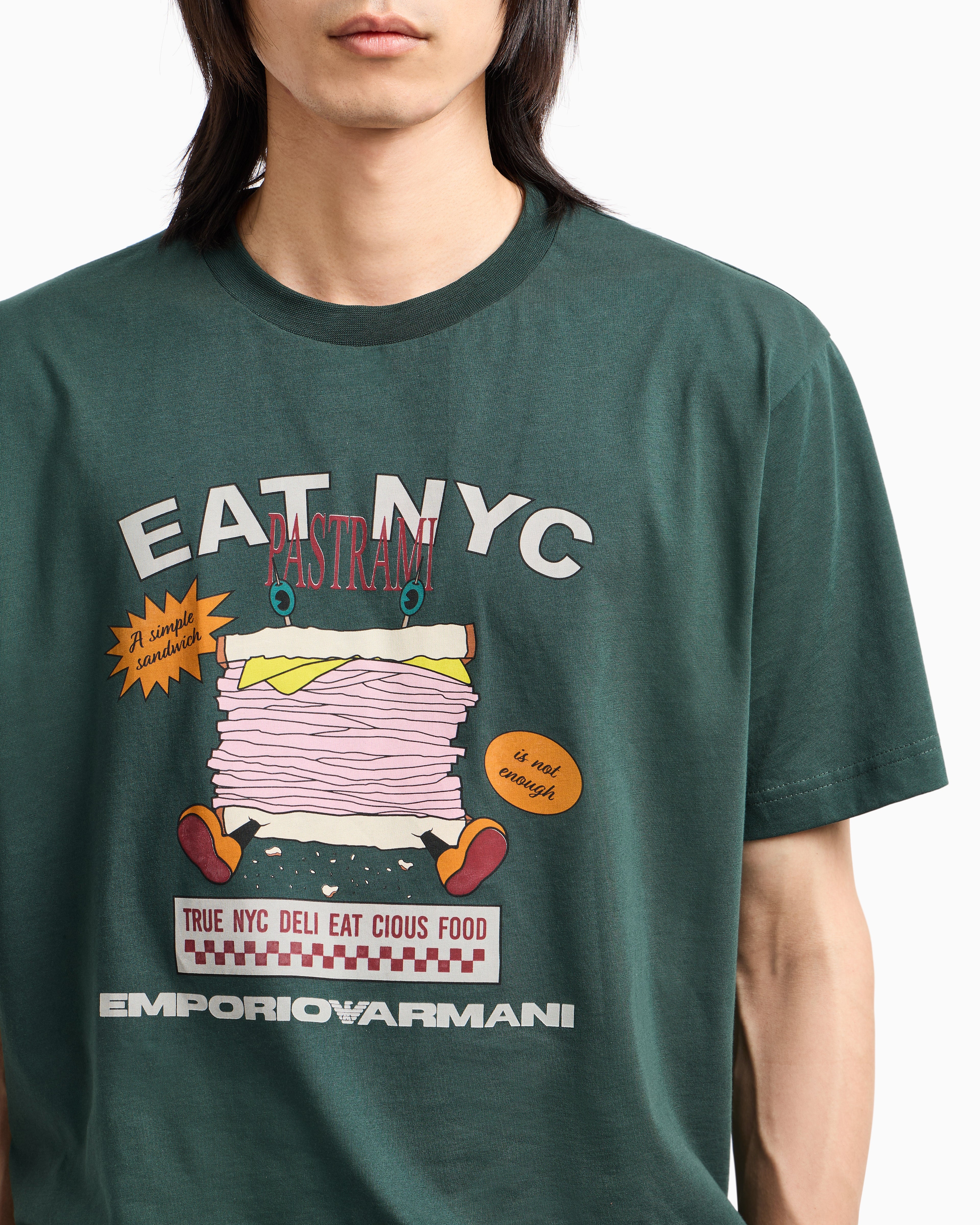 T-shirt in jersey stampa EAT NYC Capsule New York EM003622 AF14836 M7111 EMPORIO ARMANI Bread verde 