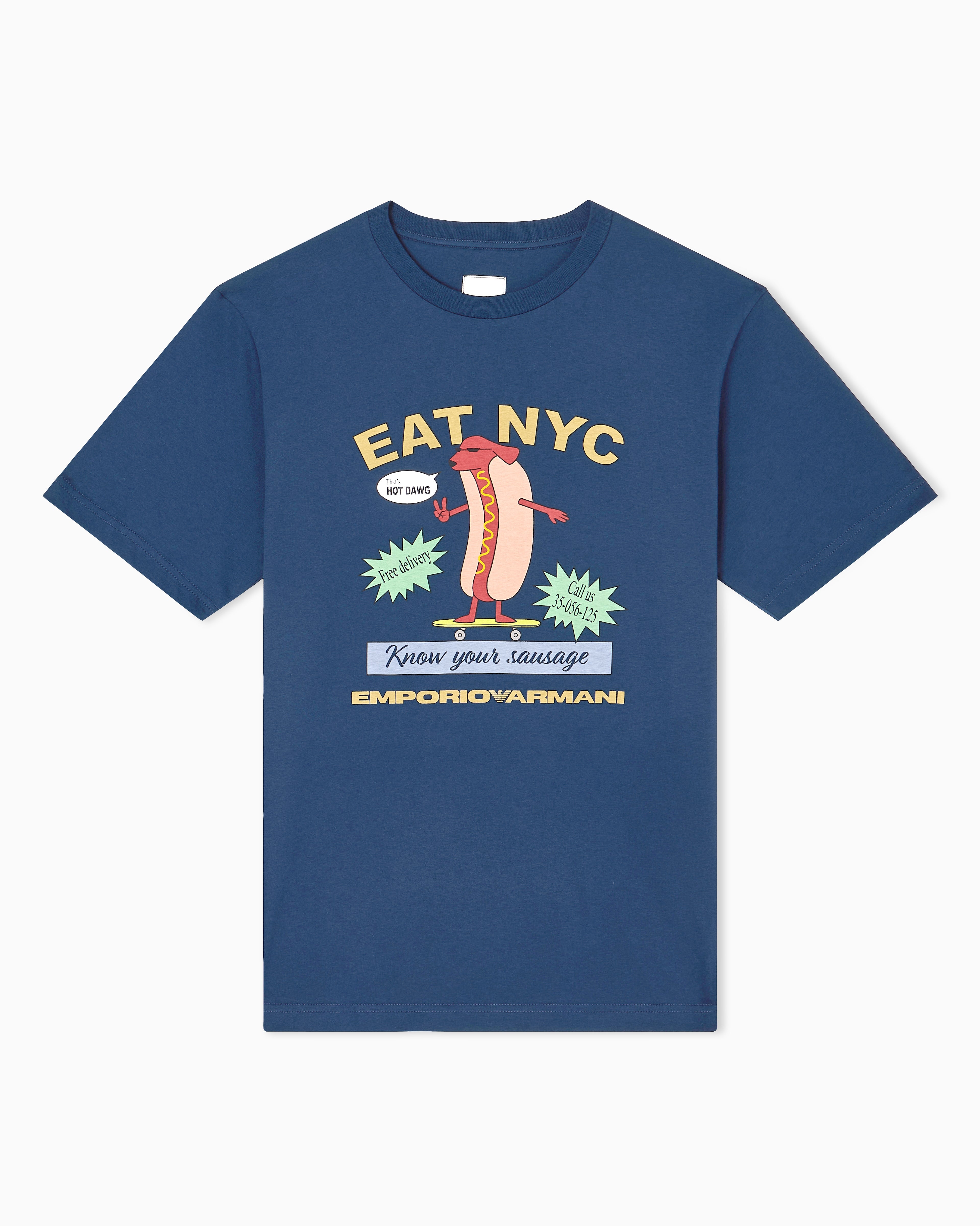 T-shirt in jersey stampa EAT NYC Capsule New York EM003622 AF14836 MB376 EMPORIO ARMANI Hotdog blu 