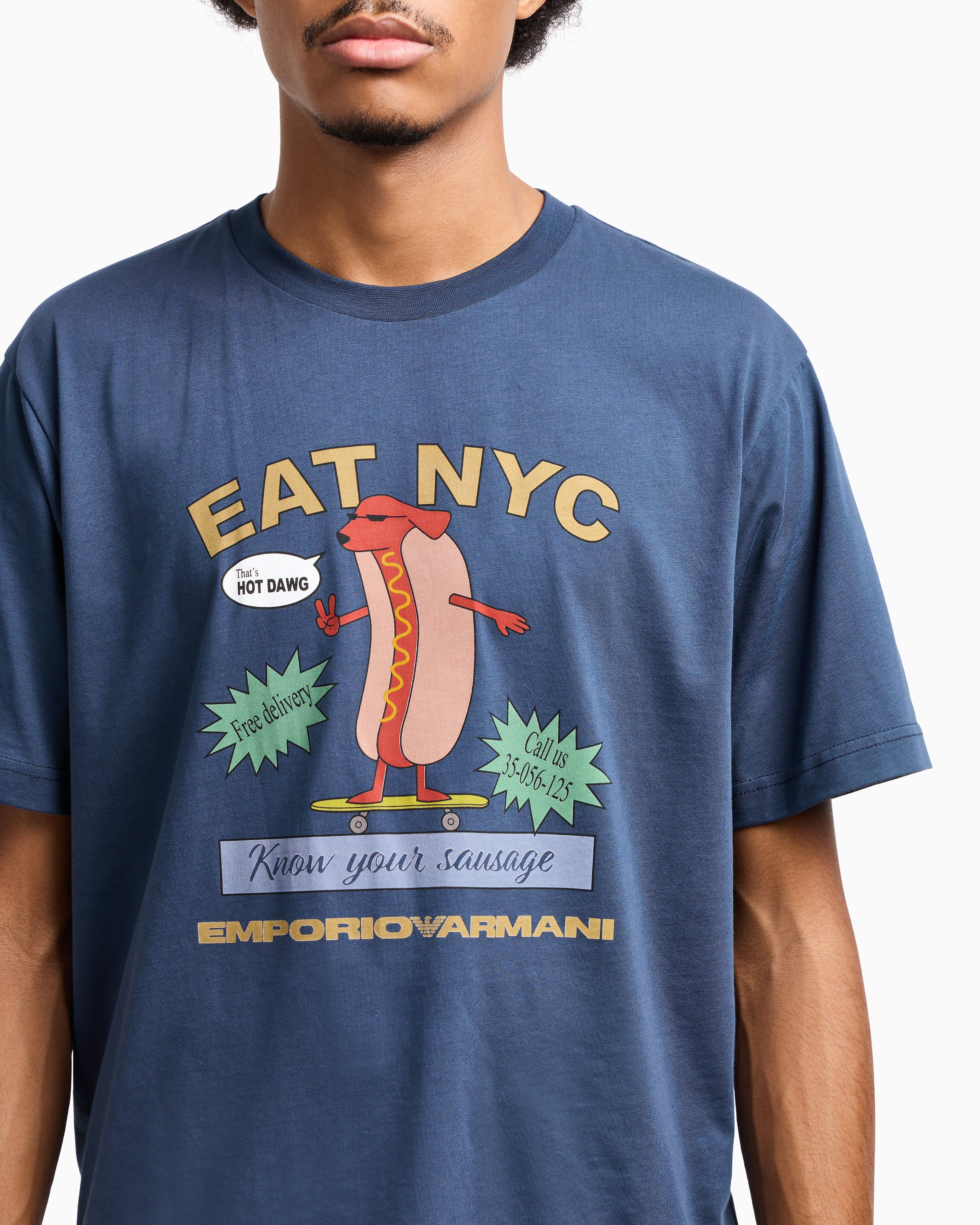 T-shirt in jersey stampa EAT NYC Capsule New York EM003622 AF14836 MB376 EMPORIO ARMANI Hotdog blu 