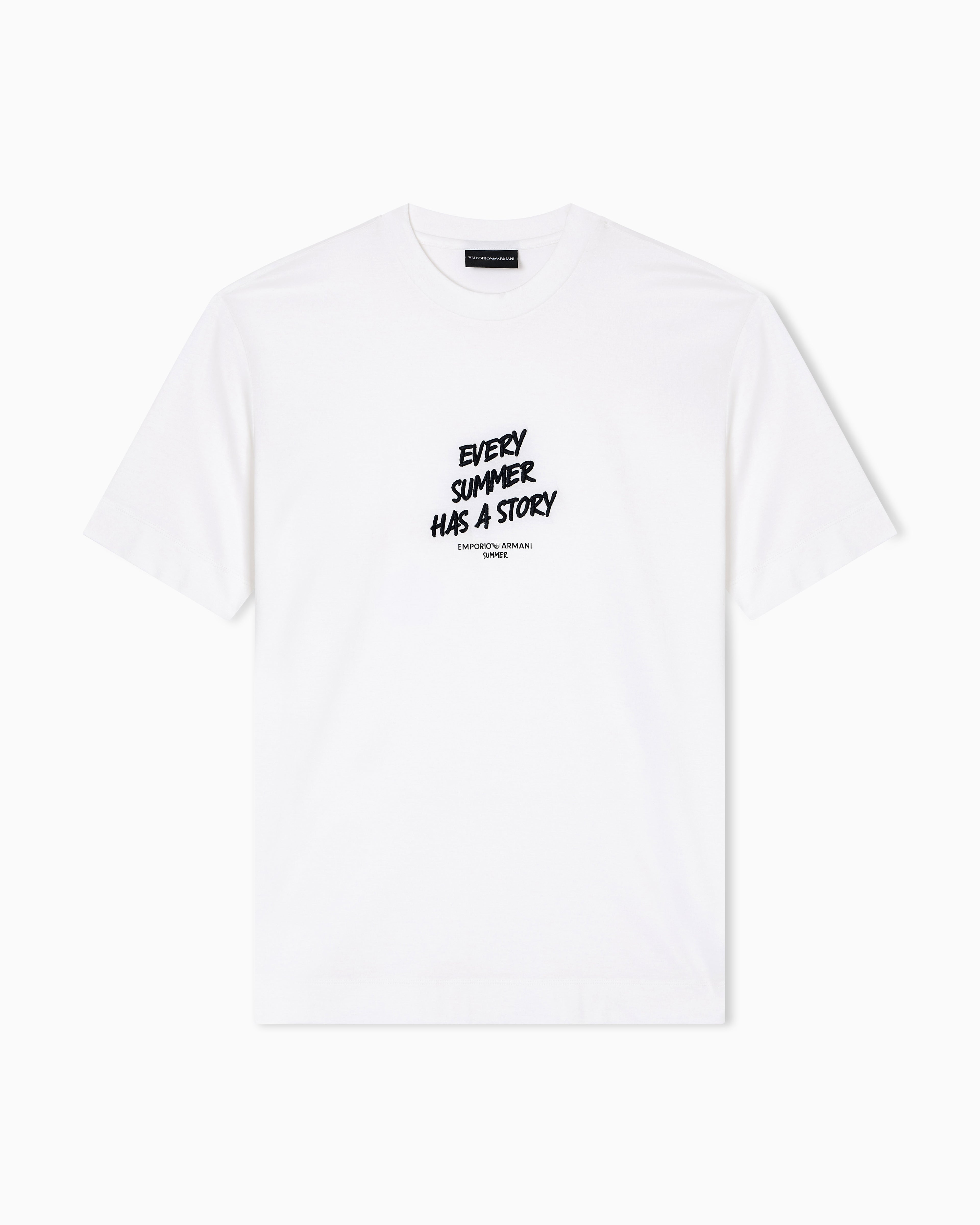T-shirt in jersey misto lyocell con ricamo frase summer mood ASV EM003649 AF18312 U0003 EMPORIO ARMANI Snow white 