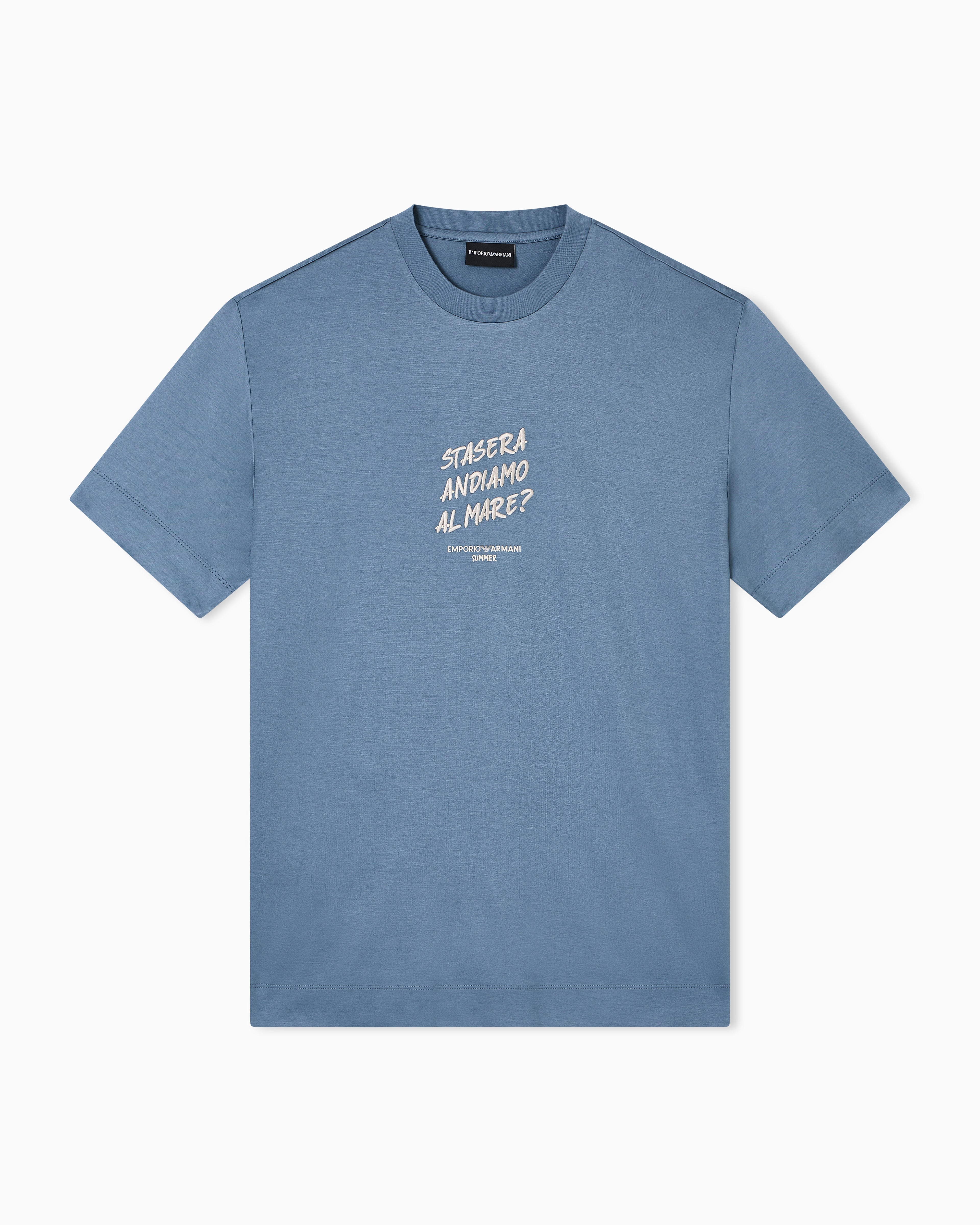 T-shirt in jersey misto lyocell con ricamo frase summer mood ASV EM003649 AF18312 U9302 EMPORIO ARMANI China blue 