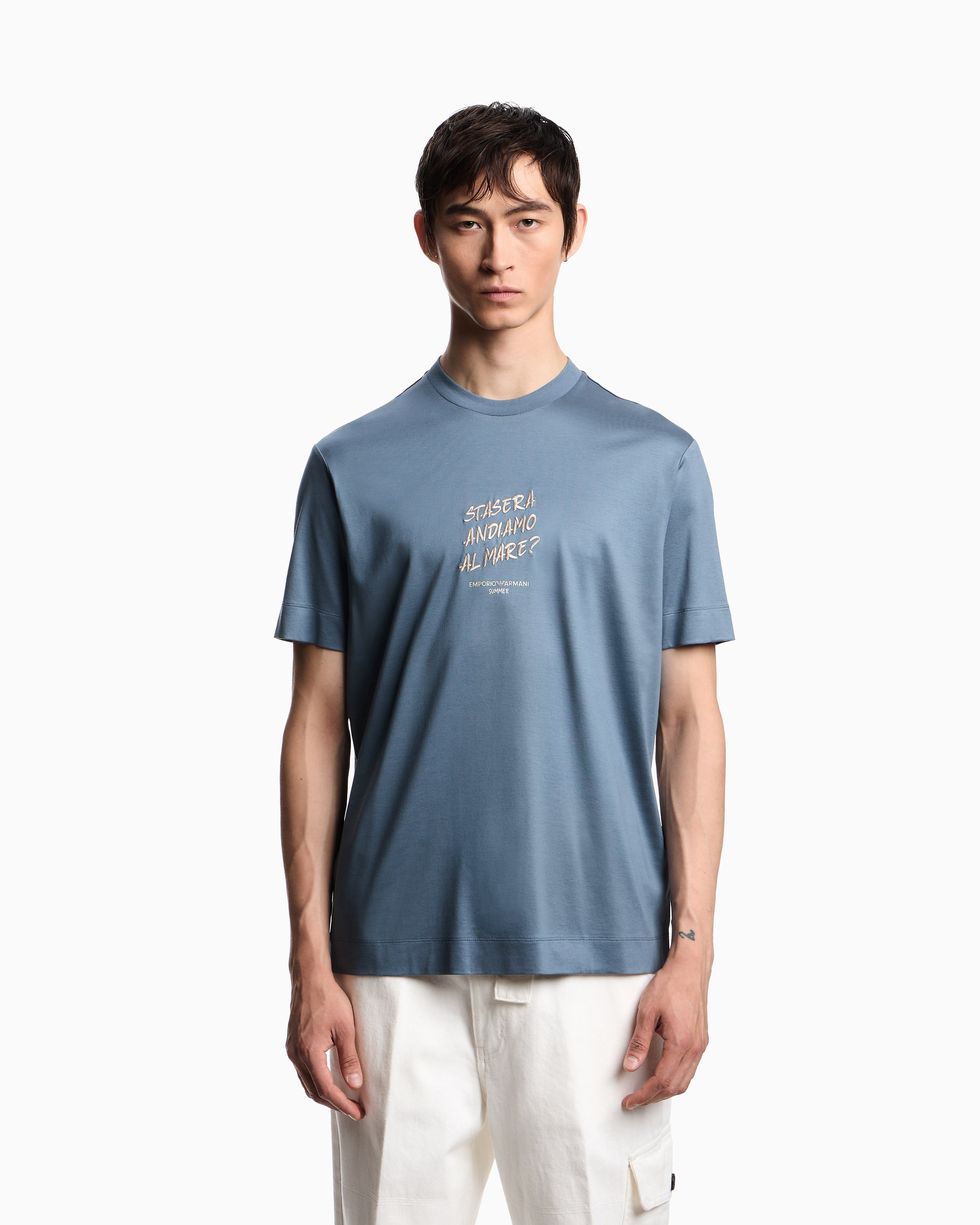 T-shirt in jersey misto lyocell con ricamo frase summer mood ASV EM003649 AF18312 U9302 EMPORIO ARMANI China blue 
