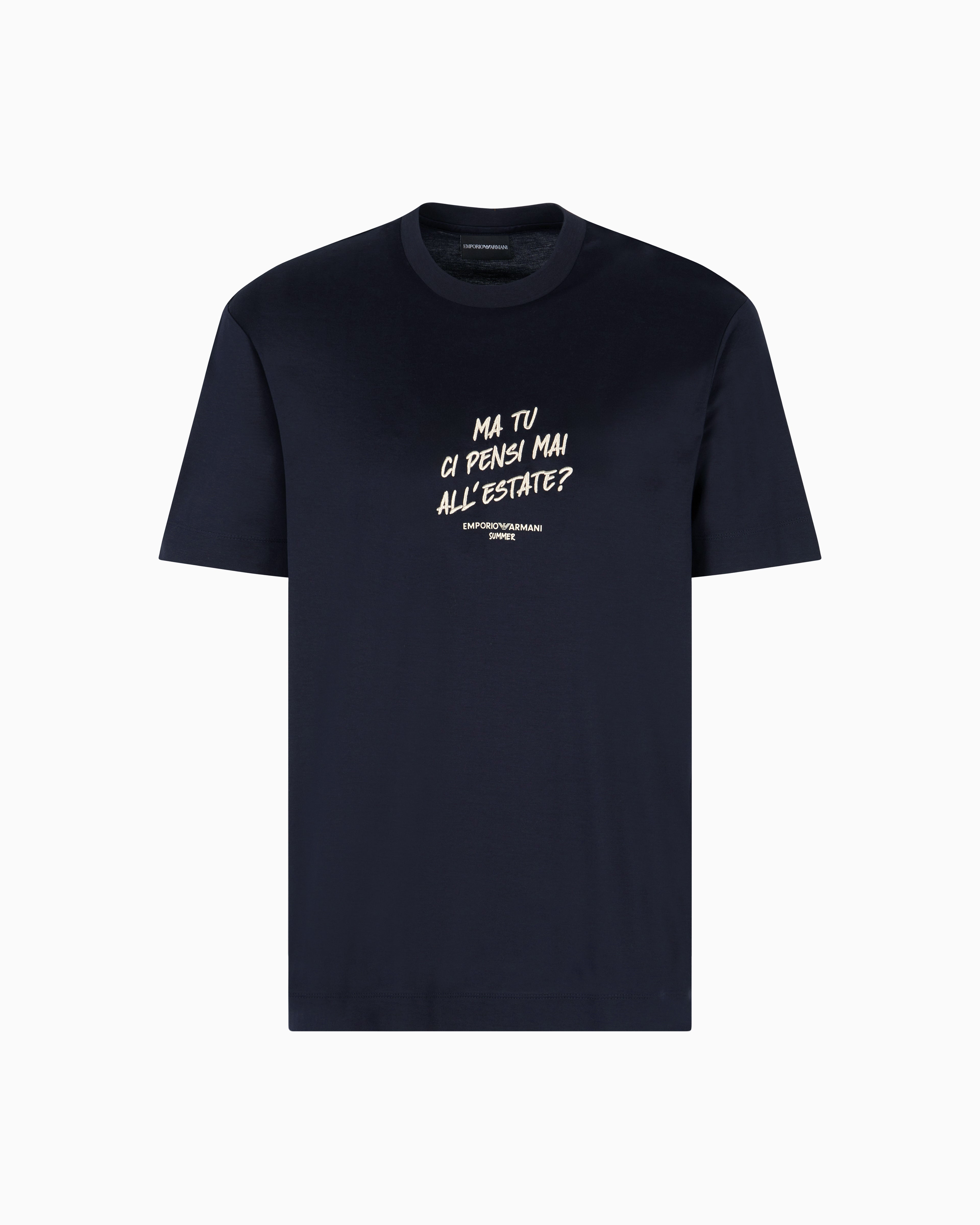 T-shirt in jersey misto lyocell con ricamo frase summer mood ASV EM003649 AF18312 UB118 EMPORIO ARMANI Blue navy 