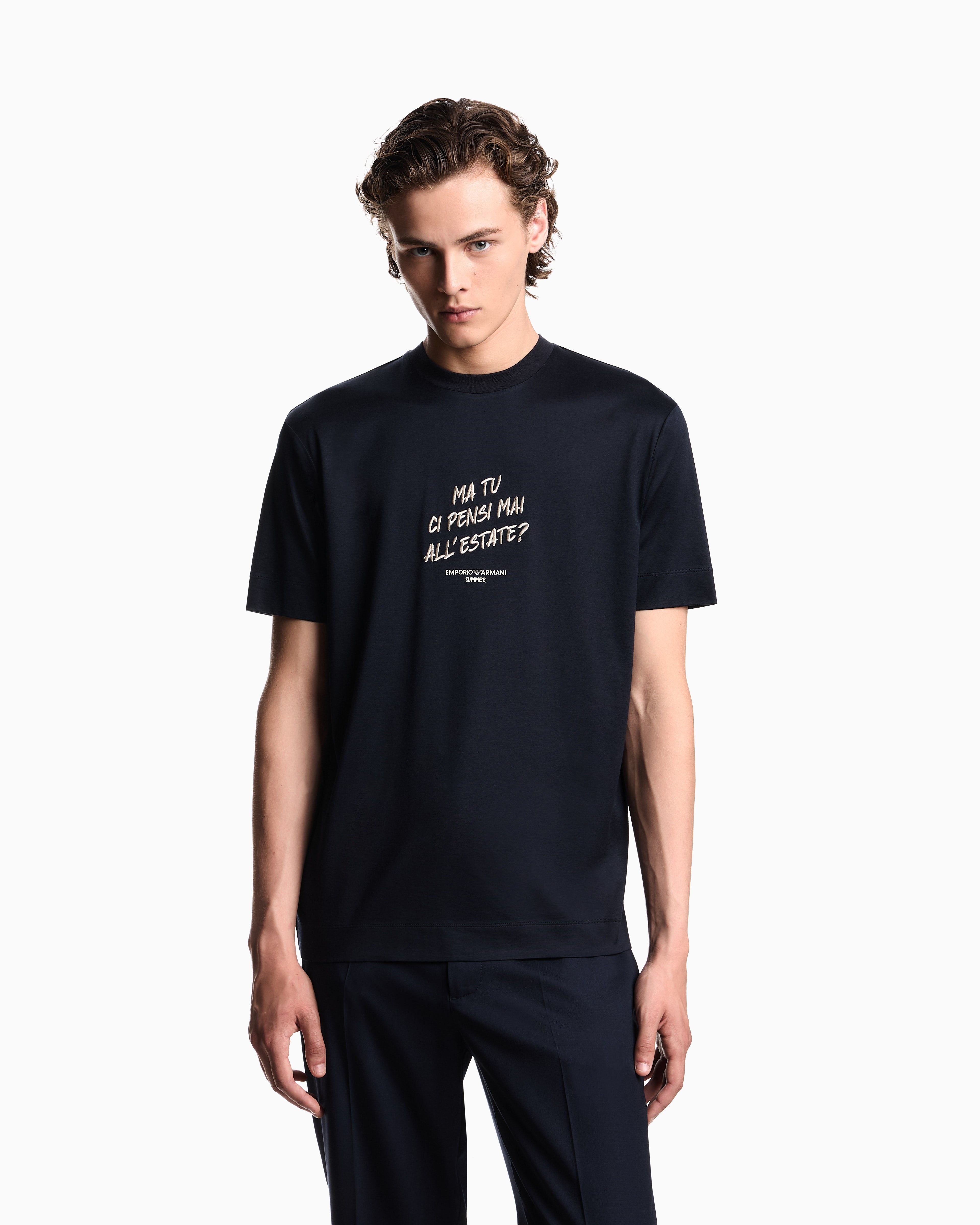 T-shirt in jersey misto lyocell con ricamo frase summer mood ASV EM003649 AF18312 UB118 EMPORIO ARMANI Blue navy 