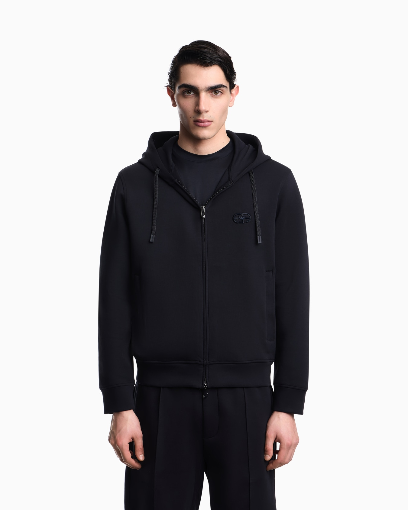 Felpa cappuccio e zip in double jersey EM004538 AF10013 UB118 EMPORIO ARMANI Blu navy 