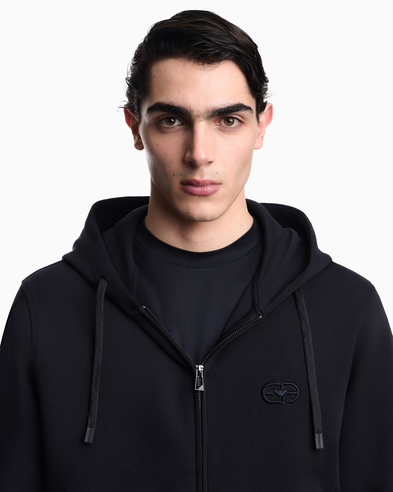 Felpa cappuccio e zip in double jersey EM004538 AF10013 UB118 EMPORIO ARMANI Blu navy 