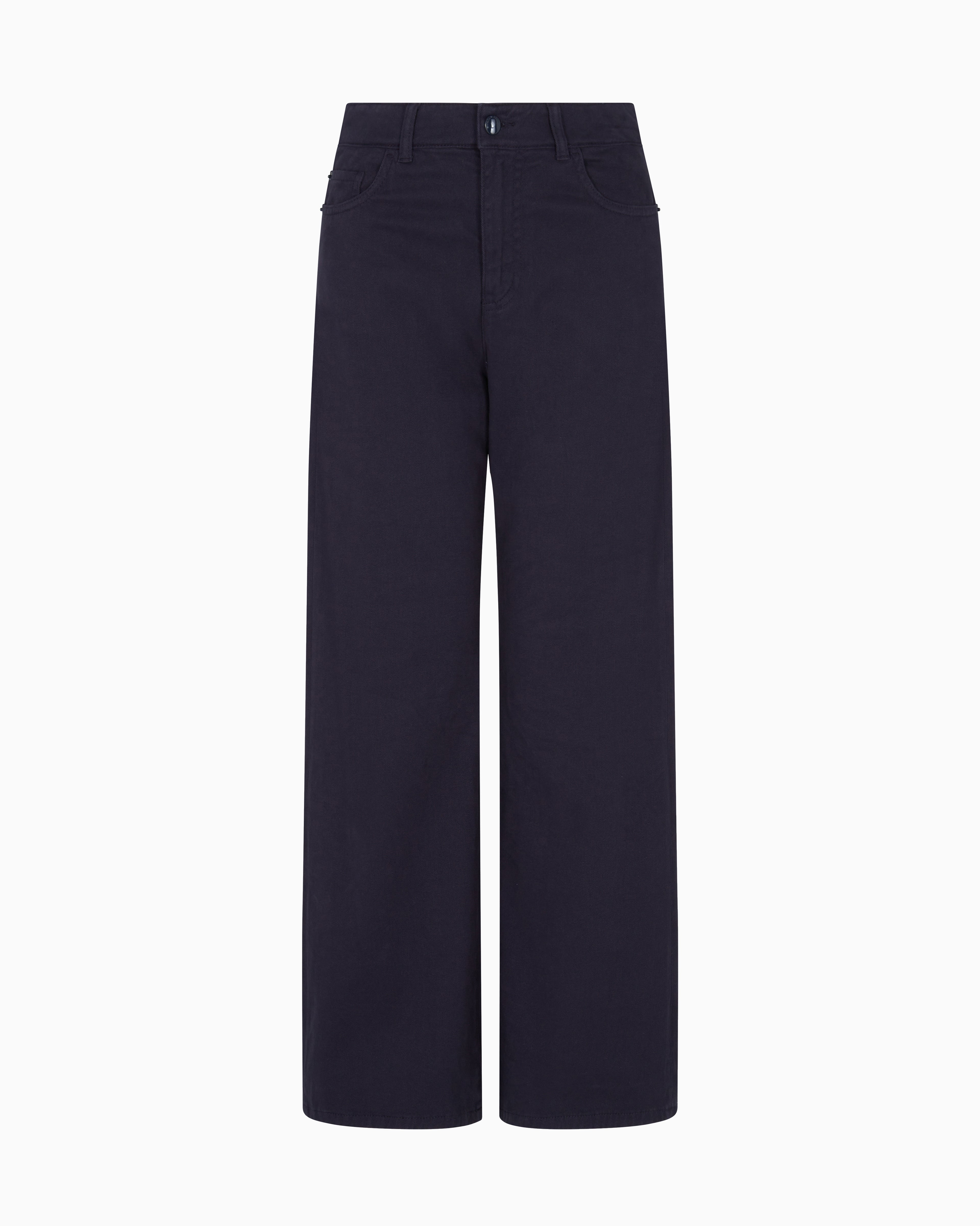 Pantalone vita media e gamba ampia cropped in drill stretch tinto capo EW000019 AF17027 UB115 EMPORIO ARMANI Blue navy 
