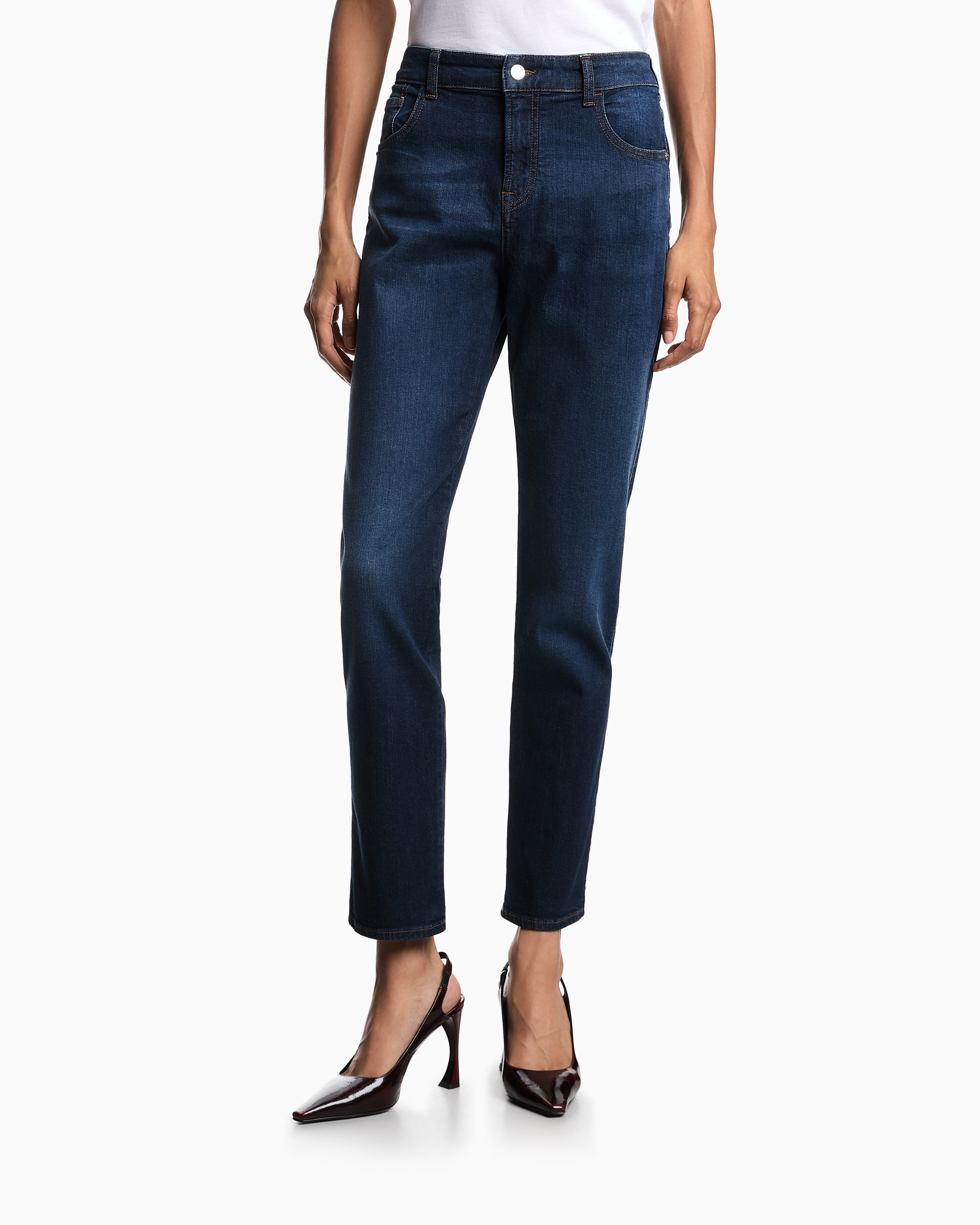 Jeans vita media e gamba dritta in denim used look EW001499 AF17030 MB001 EMPORIO ARMANI Blue denim 