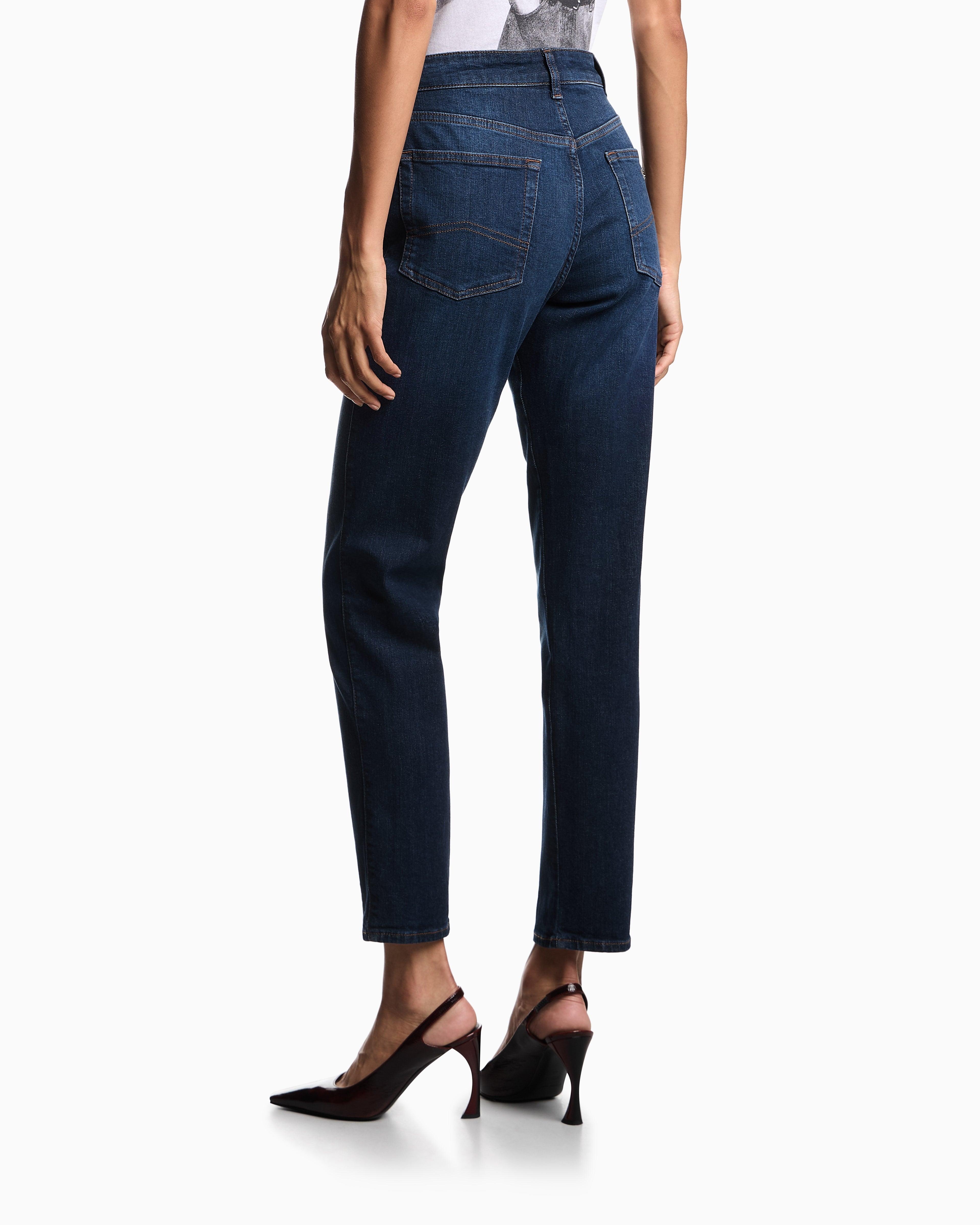 Jeans vita media e gamba dritta in denim used look EW001499 AF17030 MB001 EMPORIO ARMANI Blue denim 